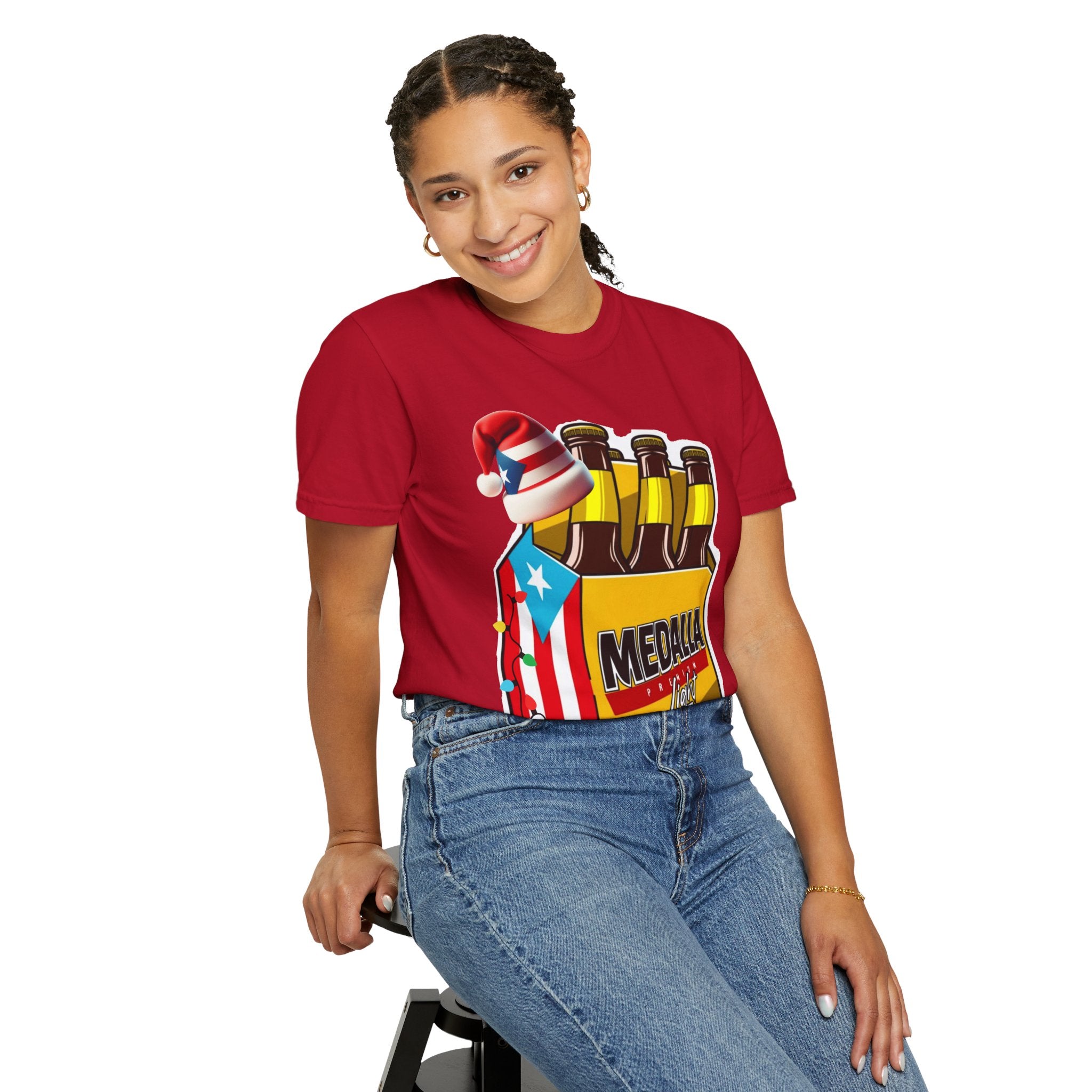 Medalla Light Beer T-Shirt  Navidad Boricua Holiday Tee Puerto Rico’s Navidades