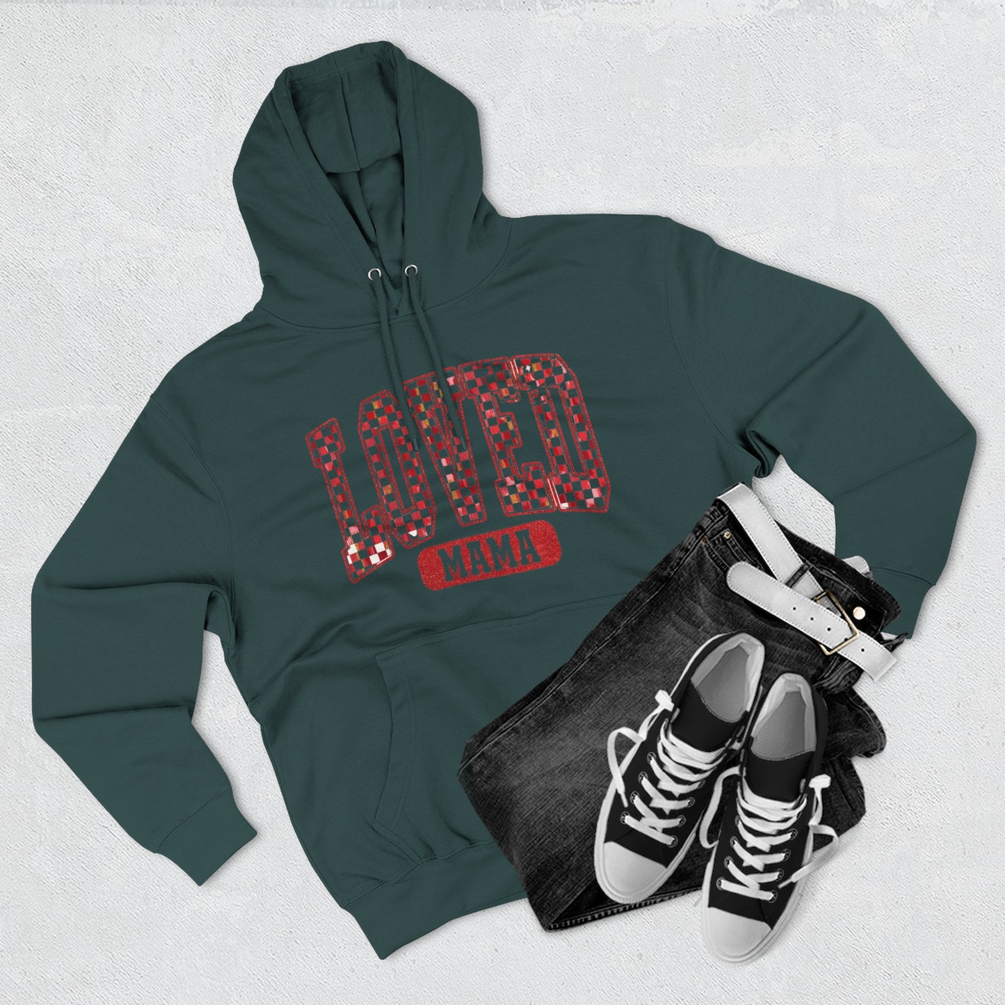 Hoodie  Loved Mama Checkerboard Graphic Hoodie