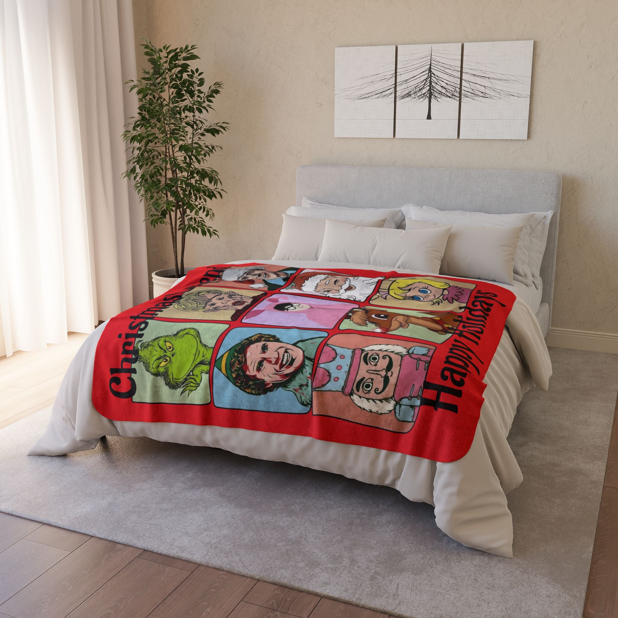 Christmas Legend Fleece Sherpa Blanket Happy Holidays Retro Characters including Benito from Puerto Rico