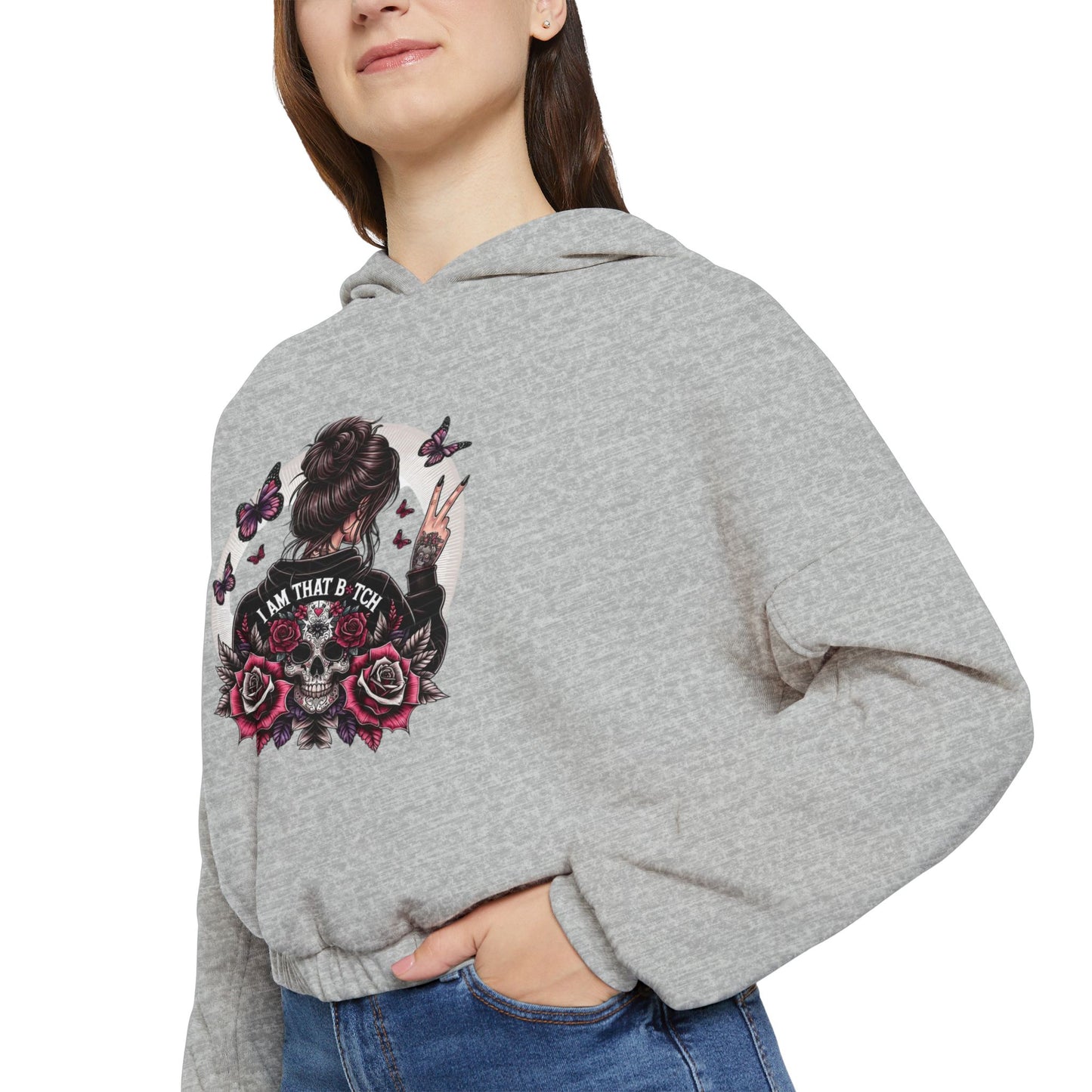 Too Cool to Be Cold” Funny SweaterStylish Women's Cinched Bottom Hoodie with Floral Design, Cozy Hoodie, Casual Fashion, Gift for Her, Everyday Wear