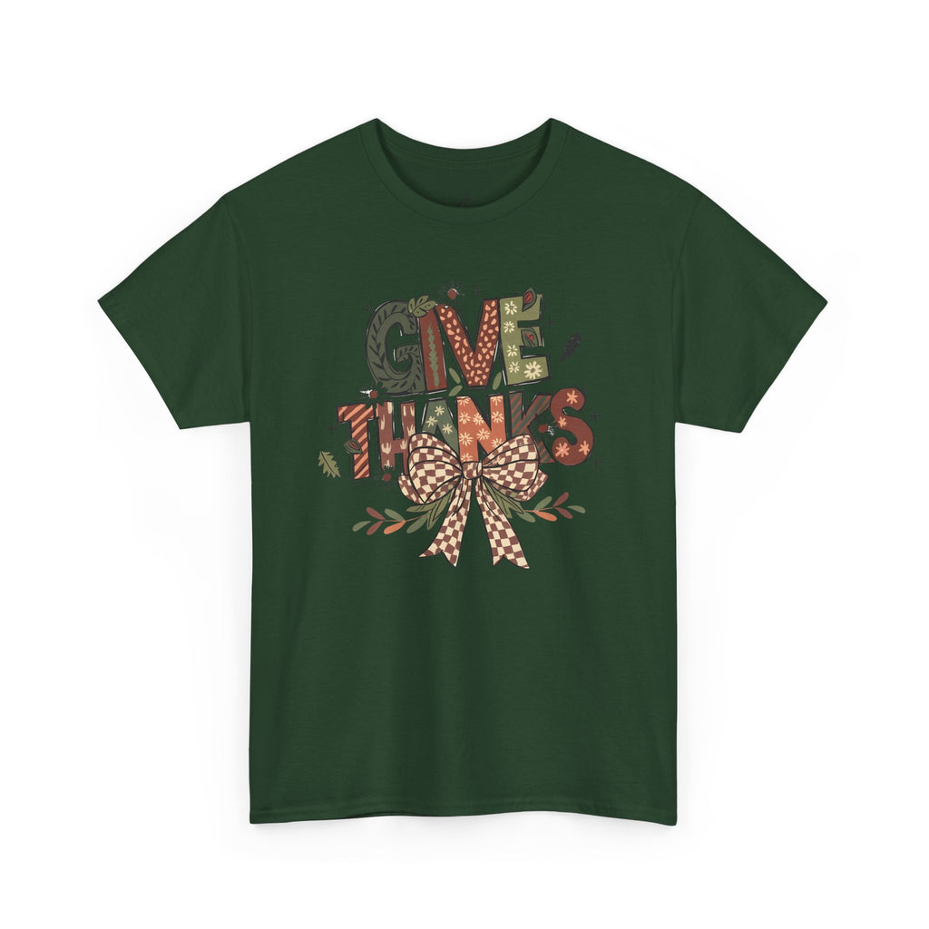 Give Thanks Tee Thanksgiving Graphic T-Shirt with Rustic Bow Design