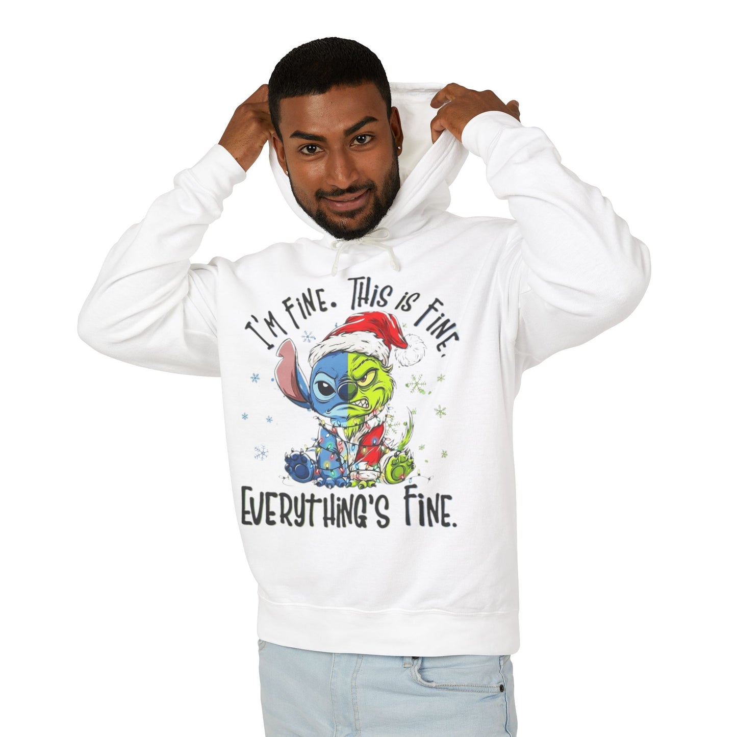 I'm Fine This Is Fine Hoodie  Funny Christmas Stitch Pullover Cartoon Christmas T-shirts and Sweaters