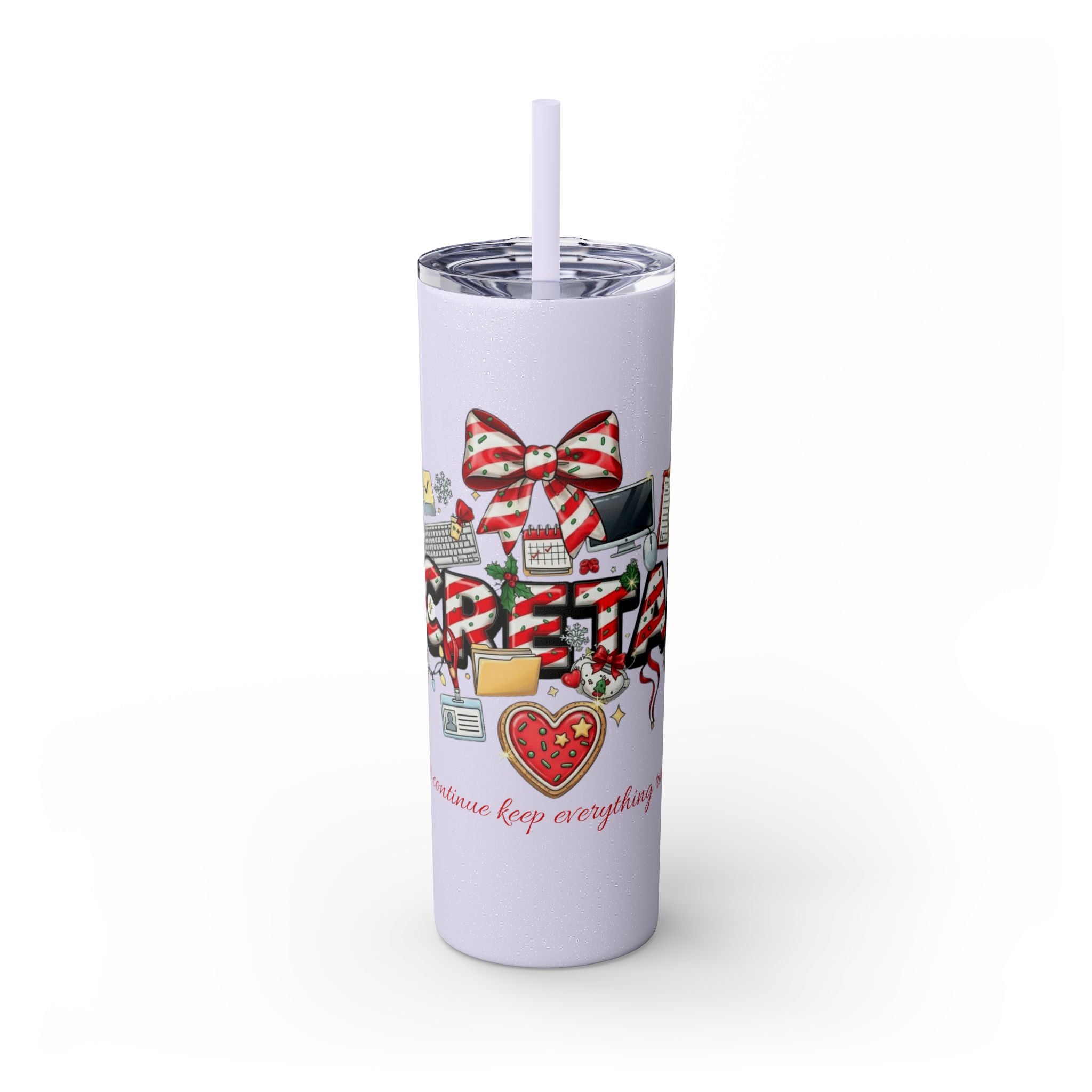 Christmas mug for the office team who keeps everything running smoothly. Candy Cane Christmas Office Secret Santa Design, 20oz with Straw