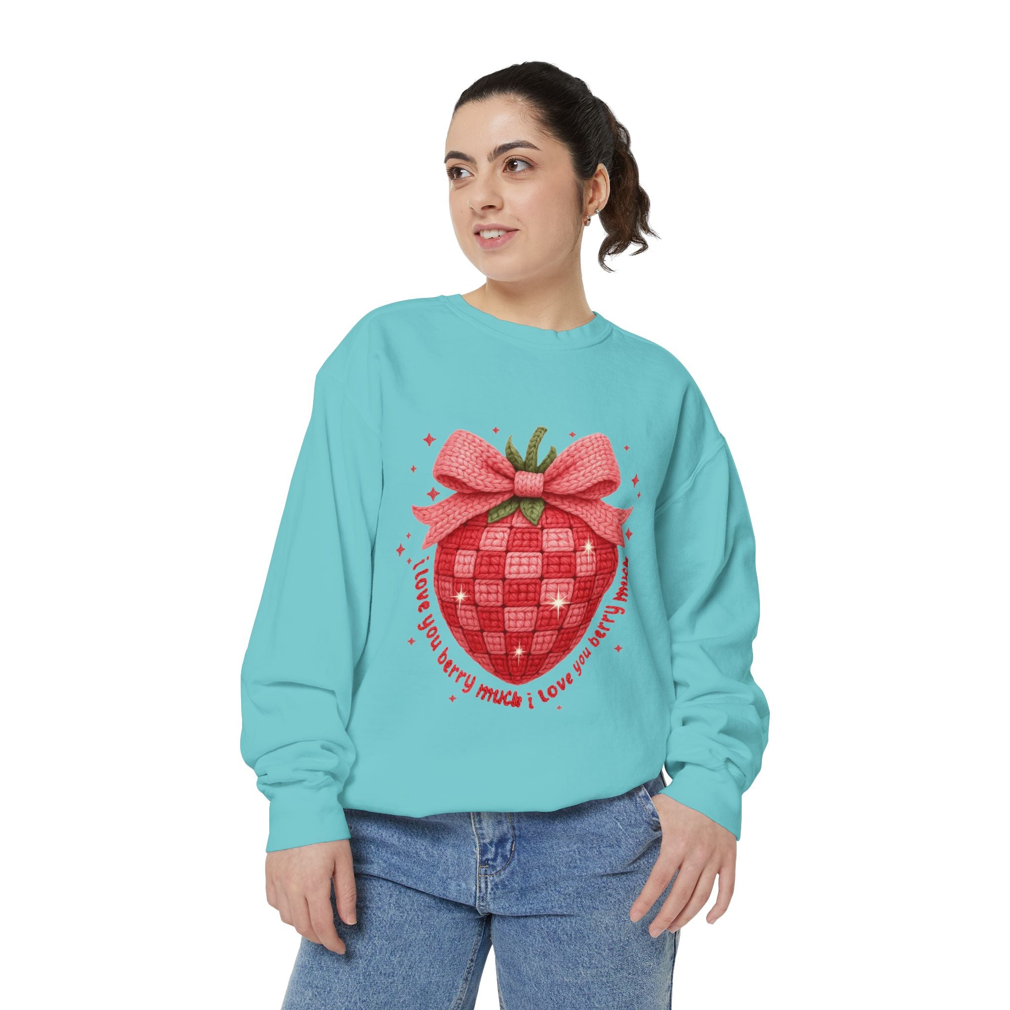 Strawberry Bow Sweatshirt  "I Love You Berry Much" Cute Valentine Pullover
