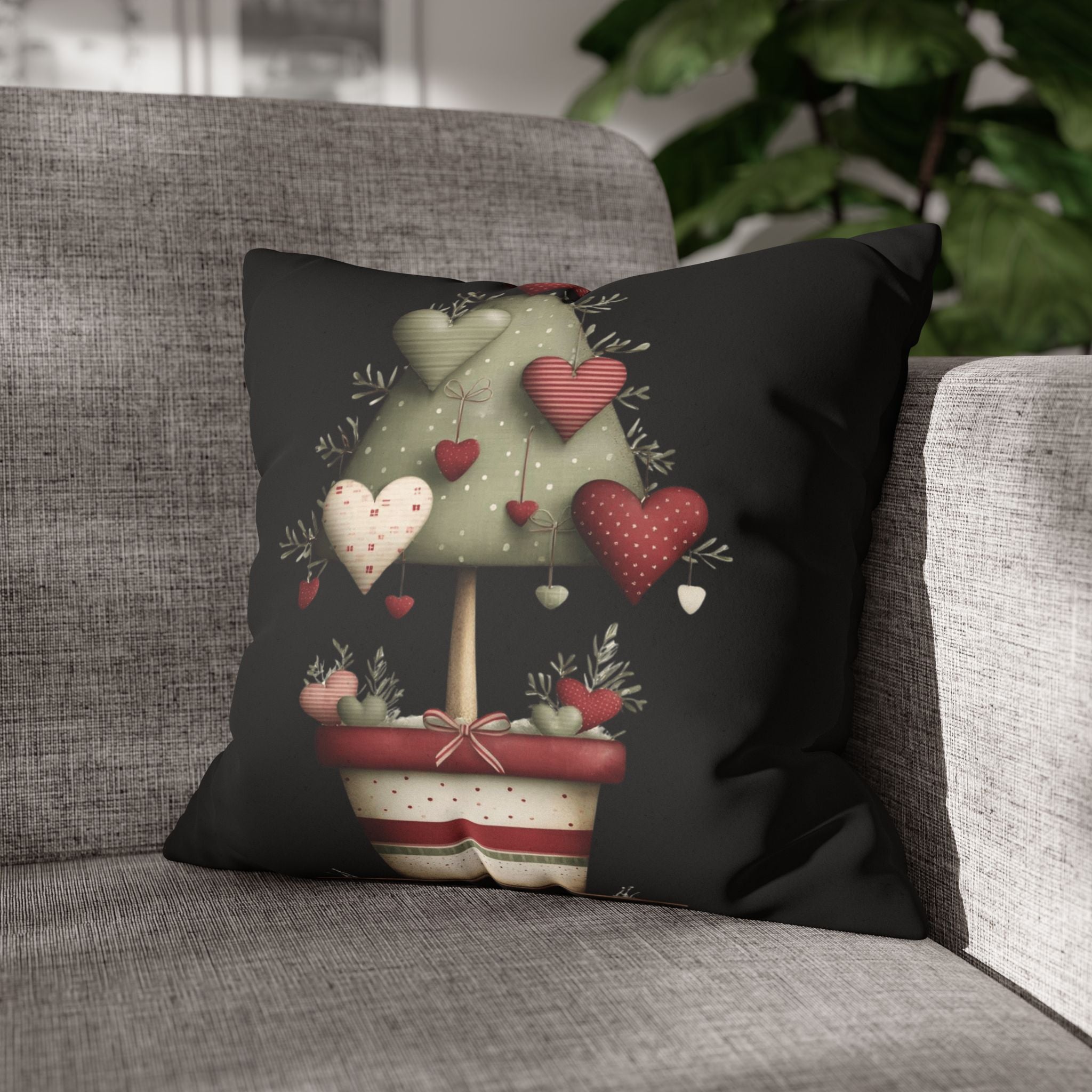 Valentine Heart Topiary Faux Suede Pillowcase CHRISTMAS PILLOW DÉCOR
