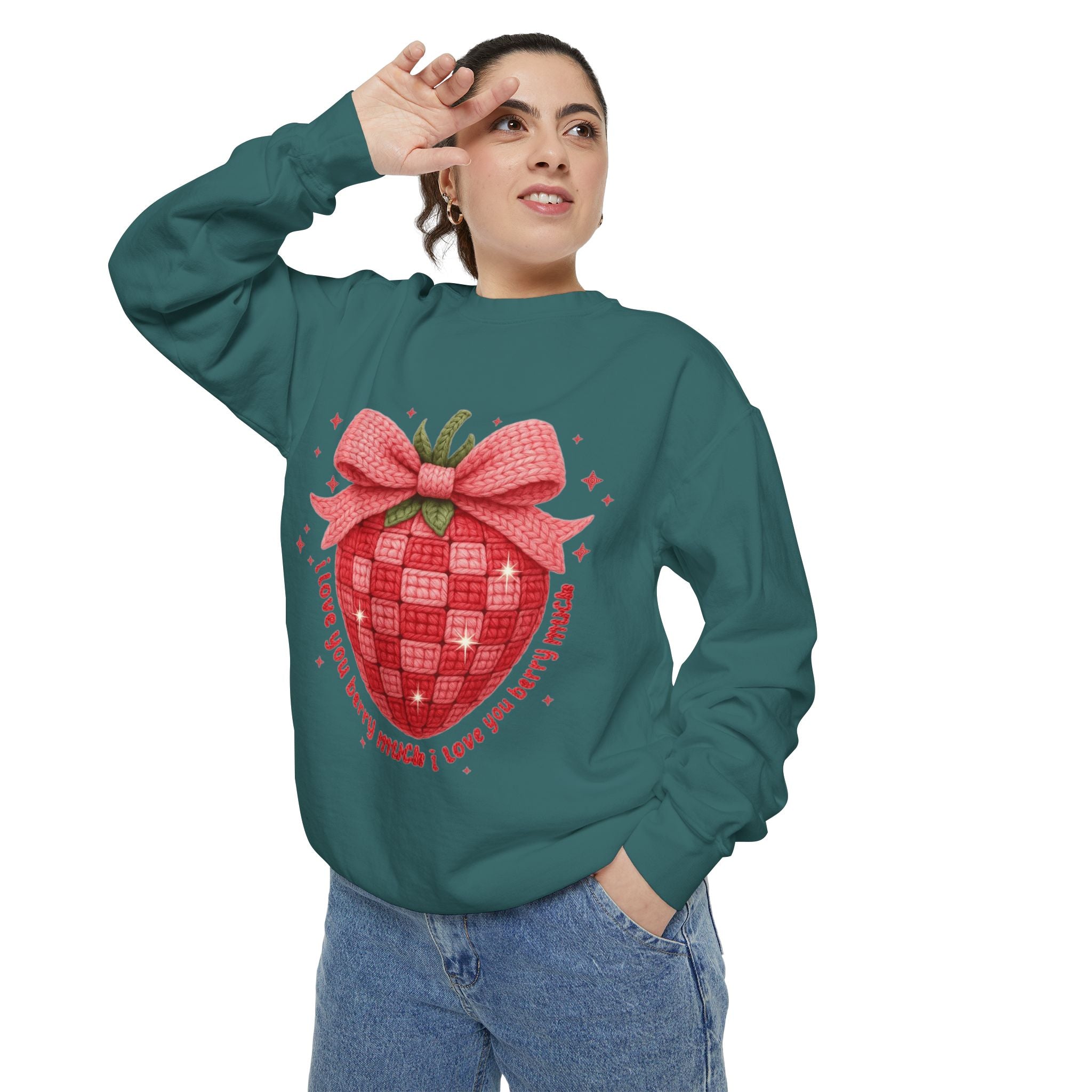 Strawberry Bow Sweatshirt  "I Love You Berry Much" Cute Valentine Pullover