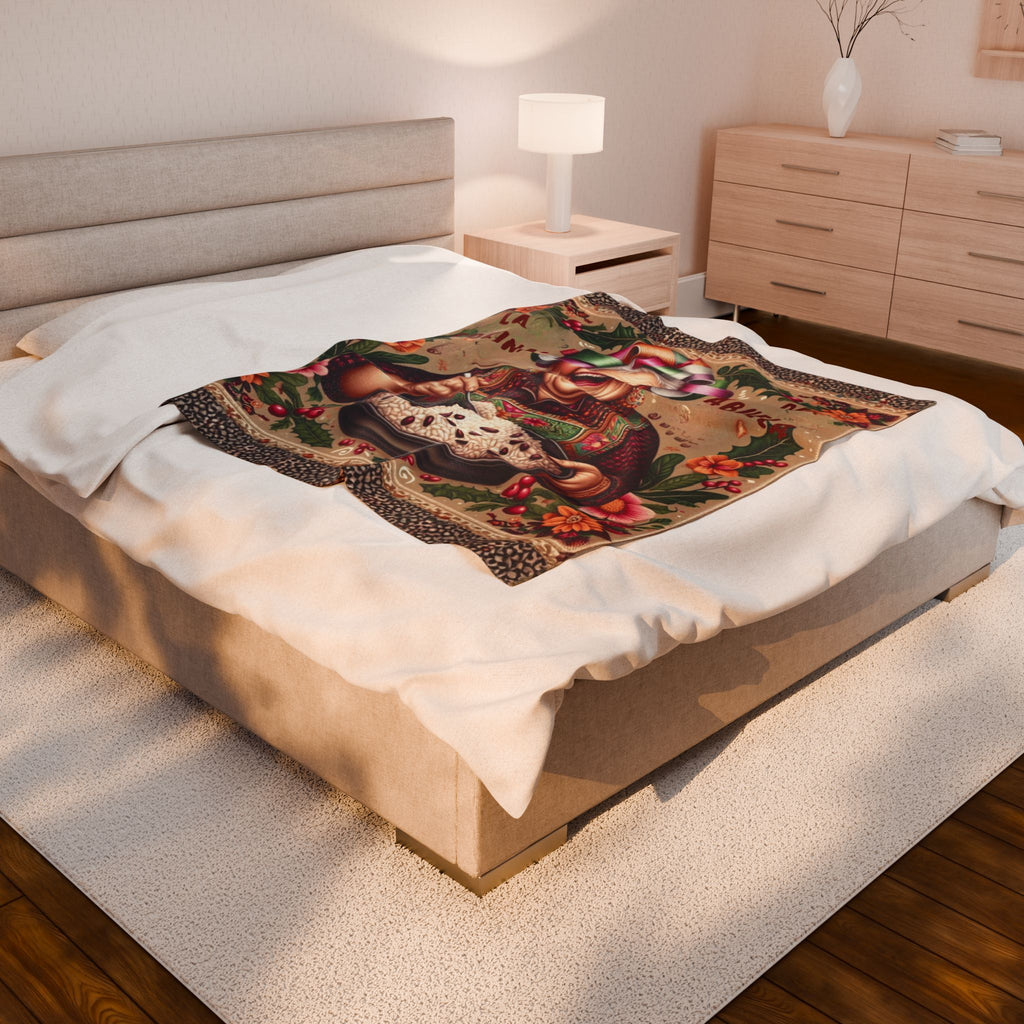 Grandma’s Cocina Velveteen Plush Blanket —Abuela Cooking Illustration Throw