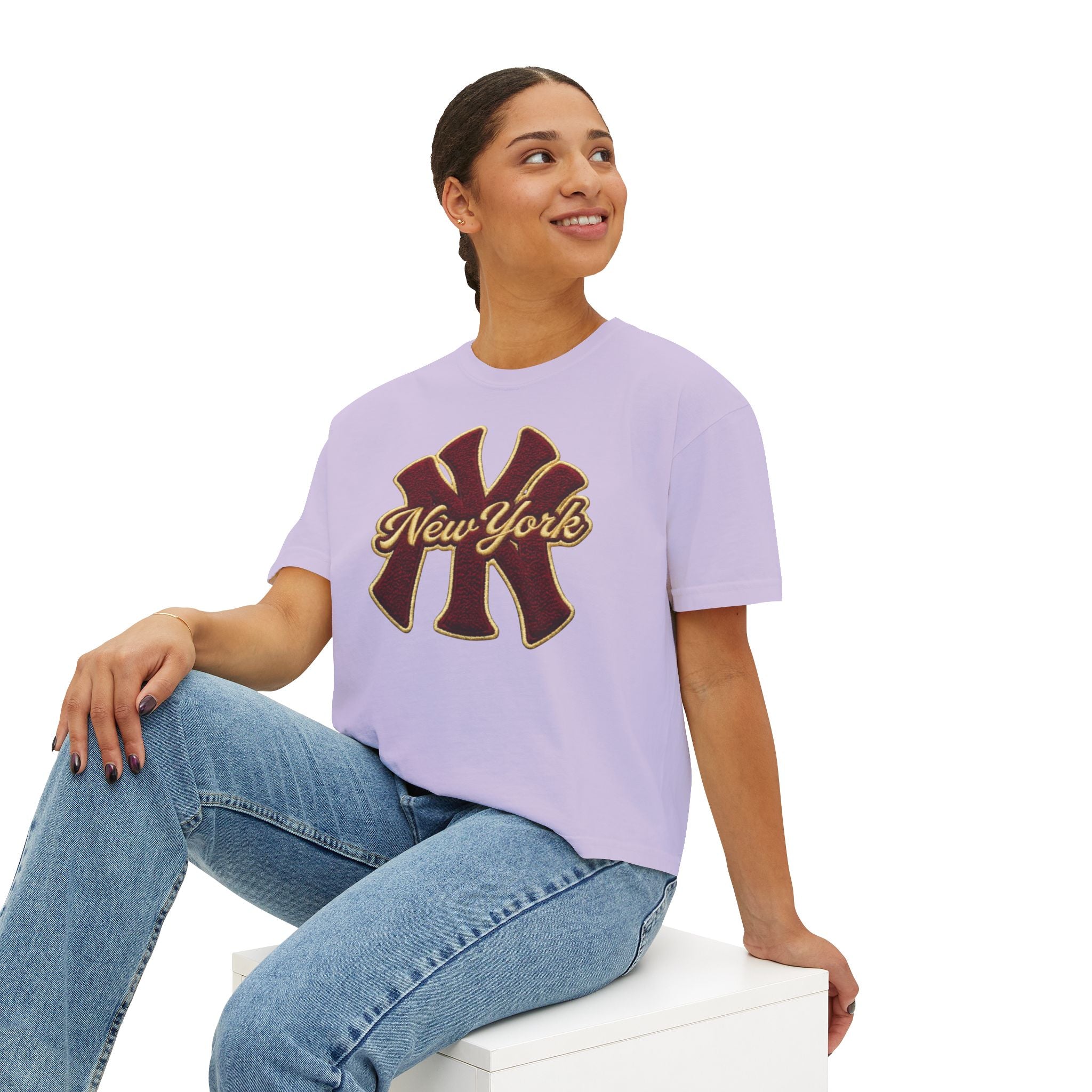 New York Script Logo Women's Boxy Tee – Vintage City Graphic T-Shirt