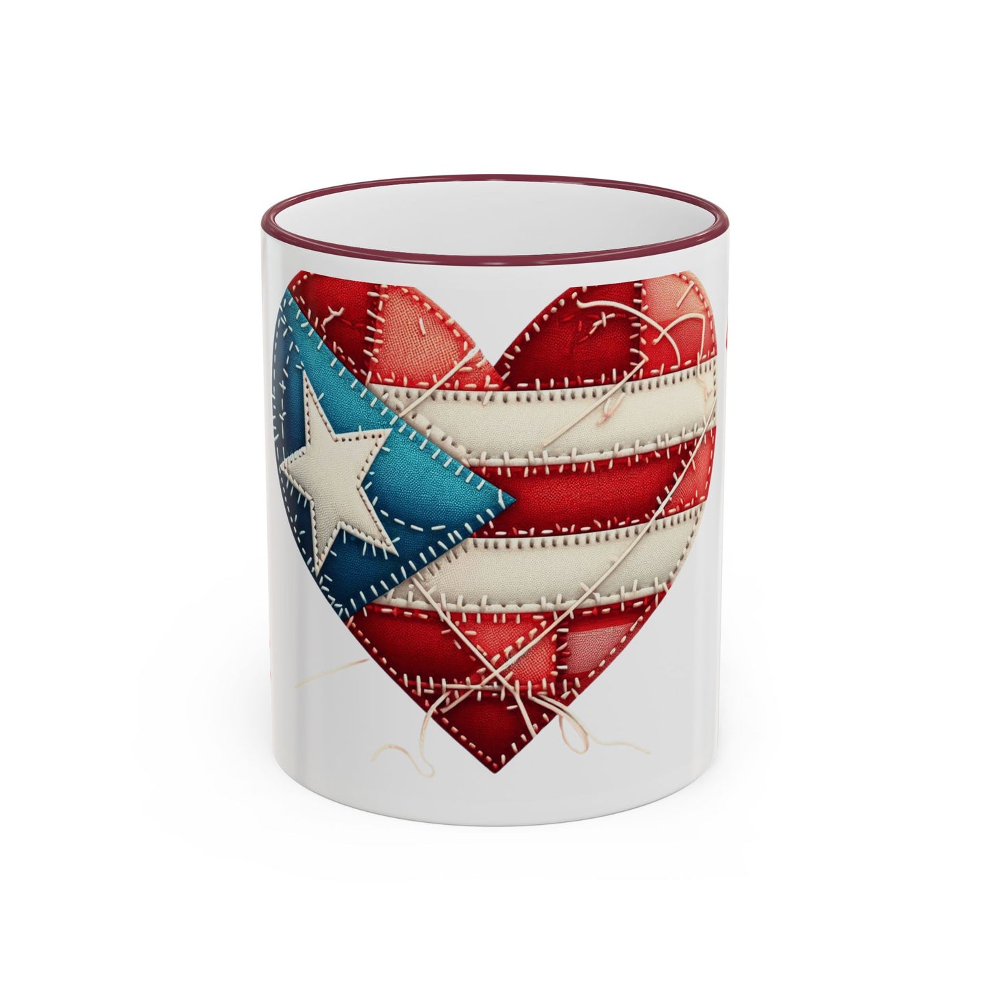 Puerto Rico Flag Heart Accent Rim Mug — Patriotic Coffee Cup (11oz/15oz)