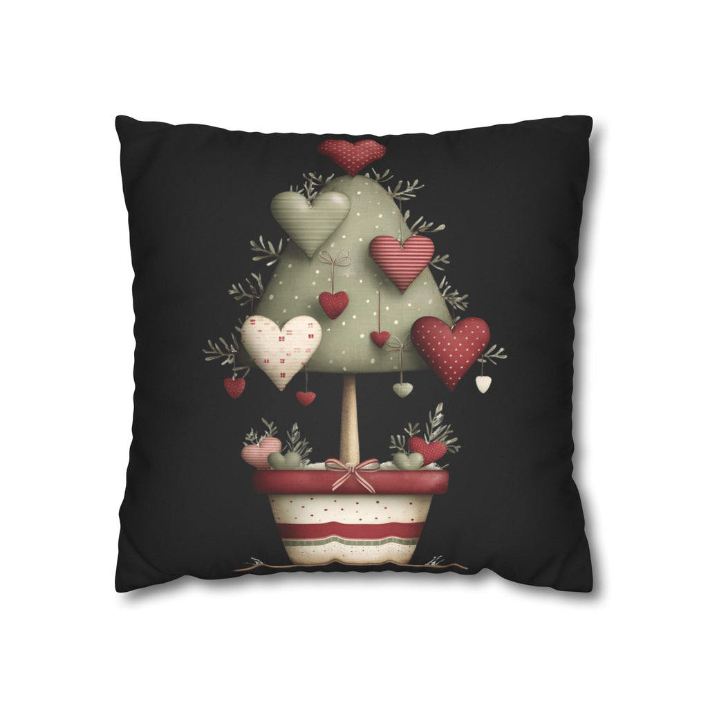 Valentine Heart Topiary Faux Suede Pillowcase CHRISTMAS PILLOW DÉCOR