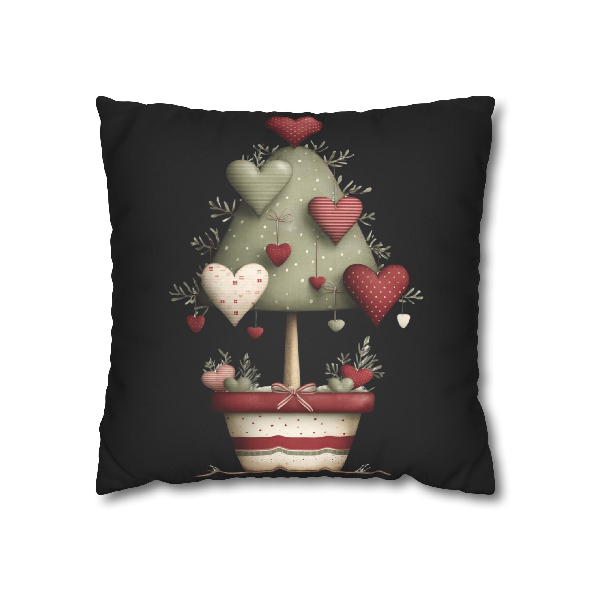 Valentine Heart Topiary Faux Suede Pillowcase CHRISTMAS PILLOW DÉCOR