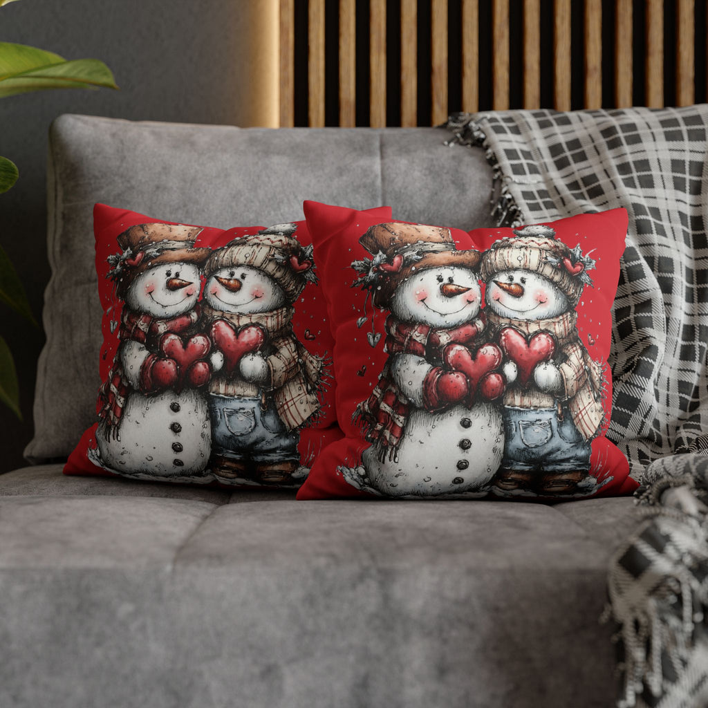 Christmas Snowman Couple Faux Suede Pillowcase CHRISTMAS PILLOW DÉCOR