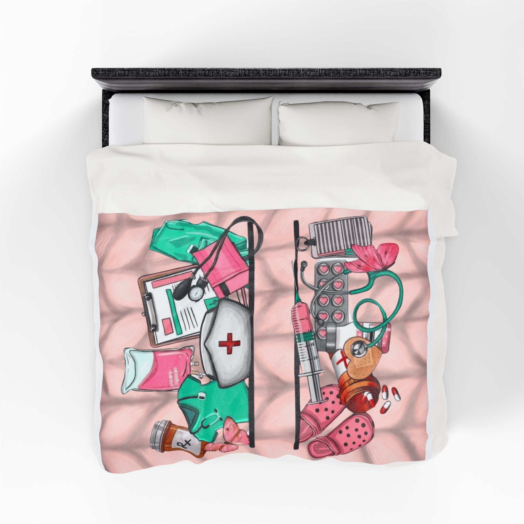 Nurse Essentials Velveteen Plush Blanket — Cute Medical Supplies Throw for Nurses & Caregivers