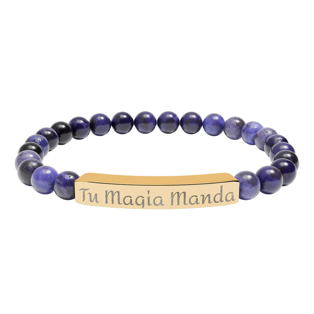 Tu Magia Manda Engravable Natural Stone Stretch Bracelet — Personalized Bar Bead Bracelet