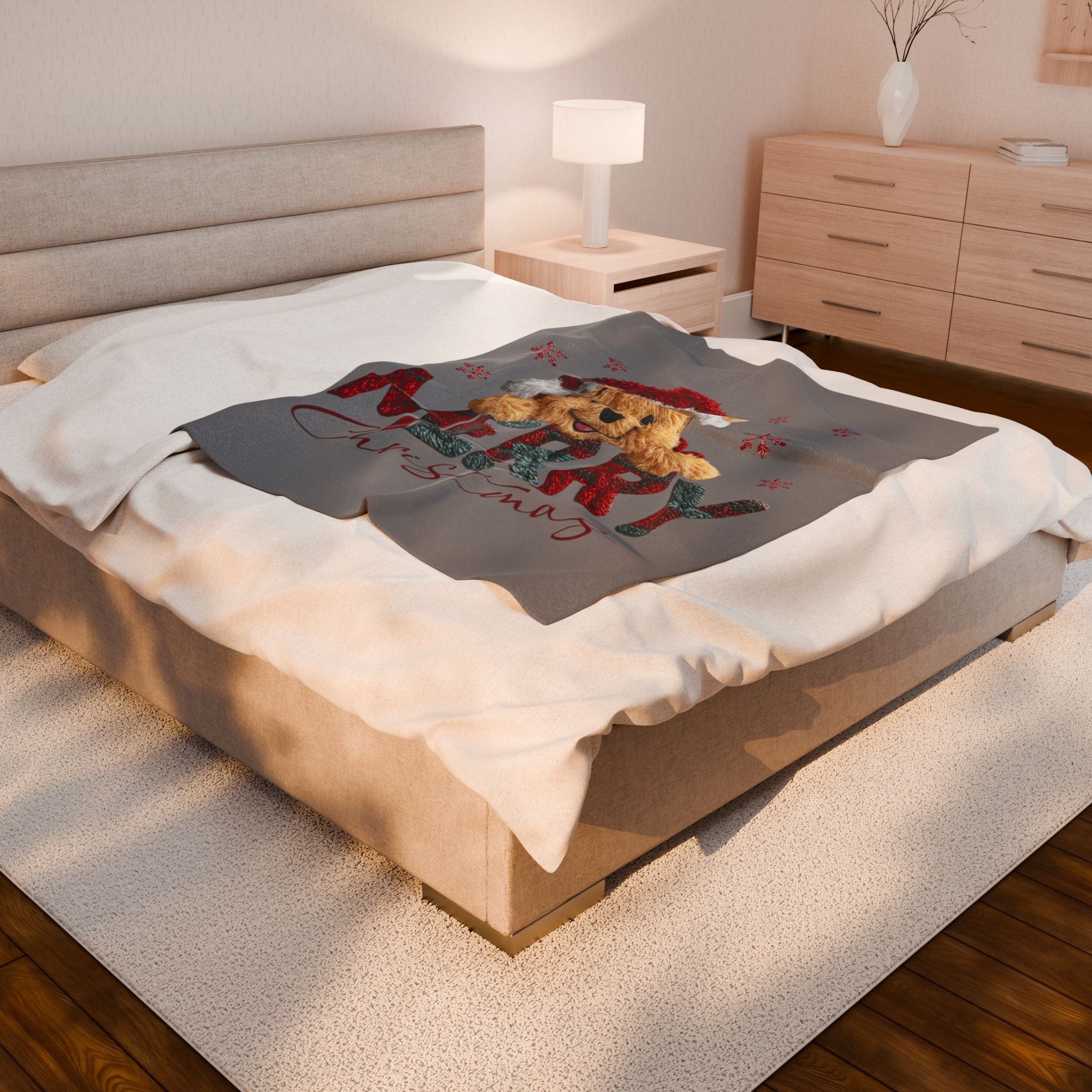 Magical Christmas Cartoon Blanket Merry Christmas Teddy Plush Blanket Soft Velveteen Holiday Throw