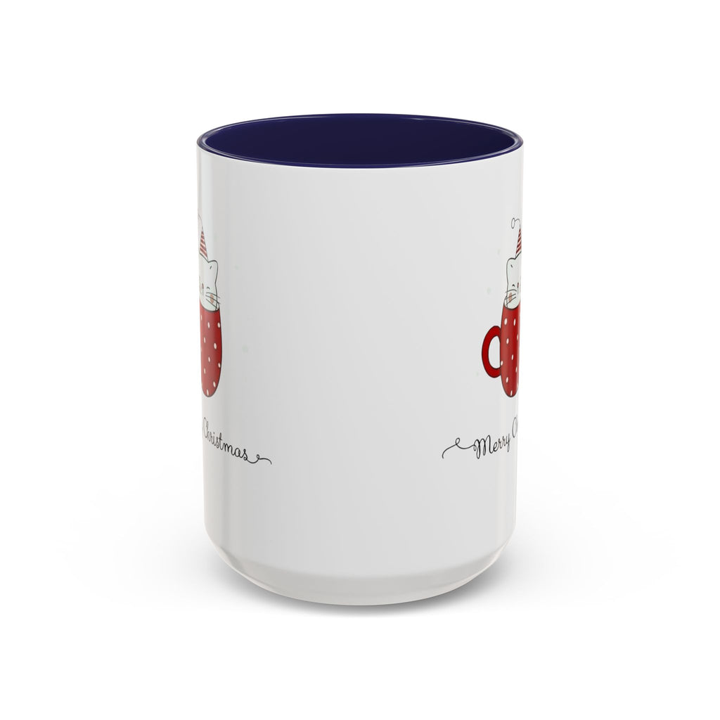 Christmas Cat Accent Mug "Merry Christmas" Polka Dot Holiday Coffee Cup Christmas Mugs Collection!