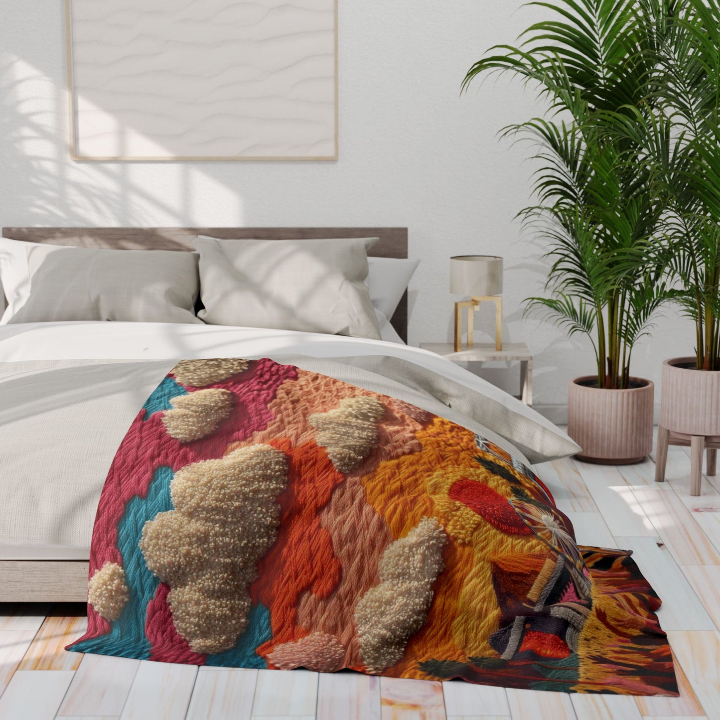 Festival Scene Fleece Blanket — Colorful Sunset Carnival Throw