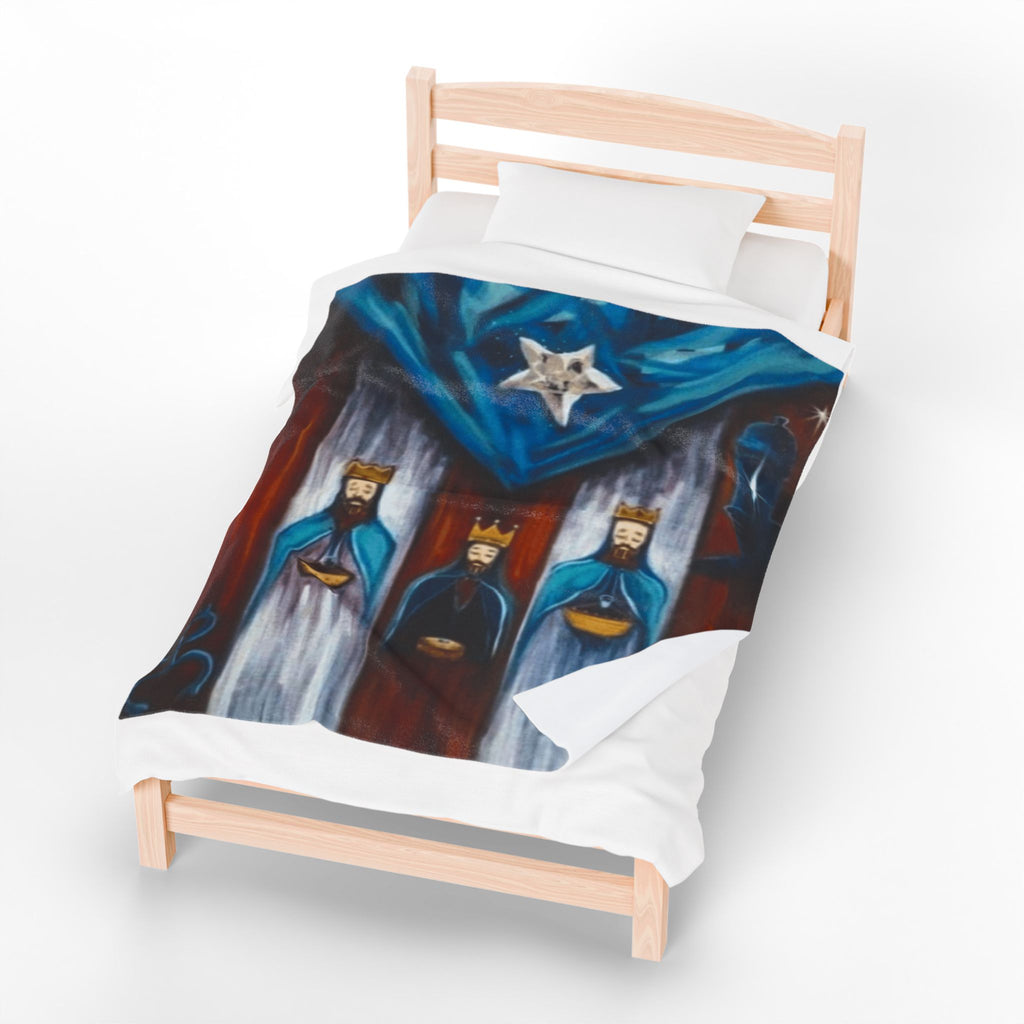 Three Kings Velveteen Plush Blanket — Nativity Magi Christmas Throw Navidad Boricua Christmas Blanket