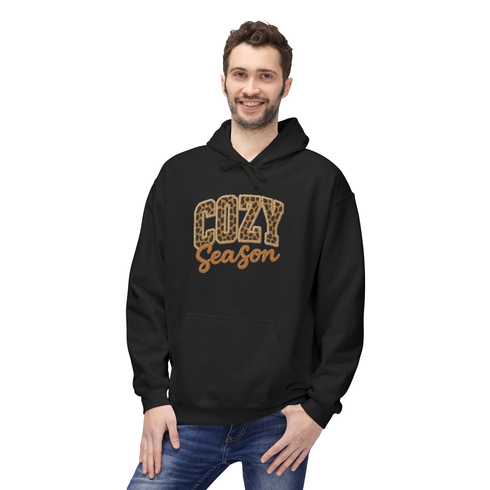 Cozy Season Leopard Hoodie — Fall Winter Graphic Pullover