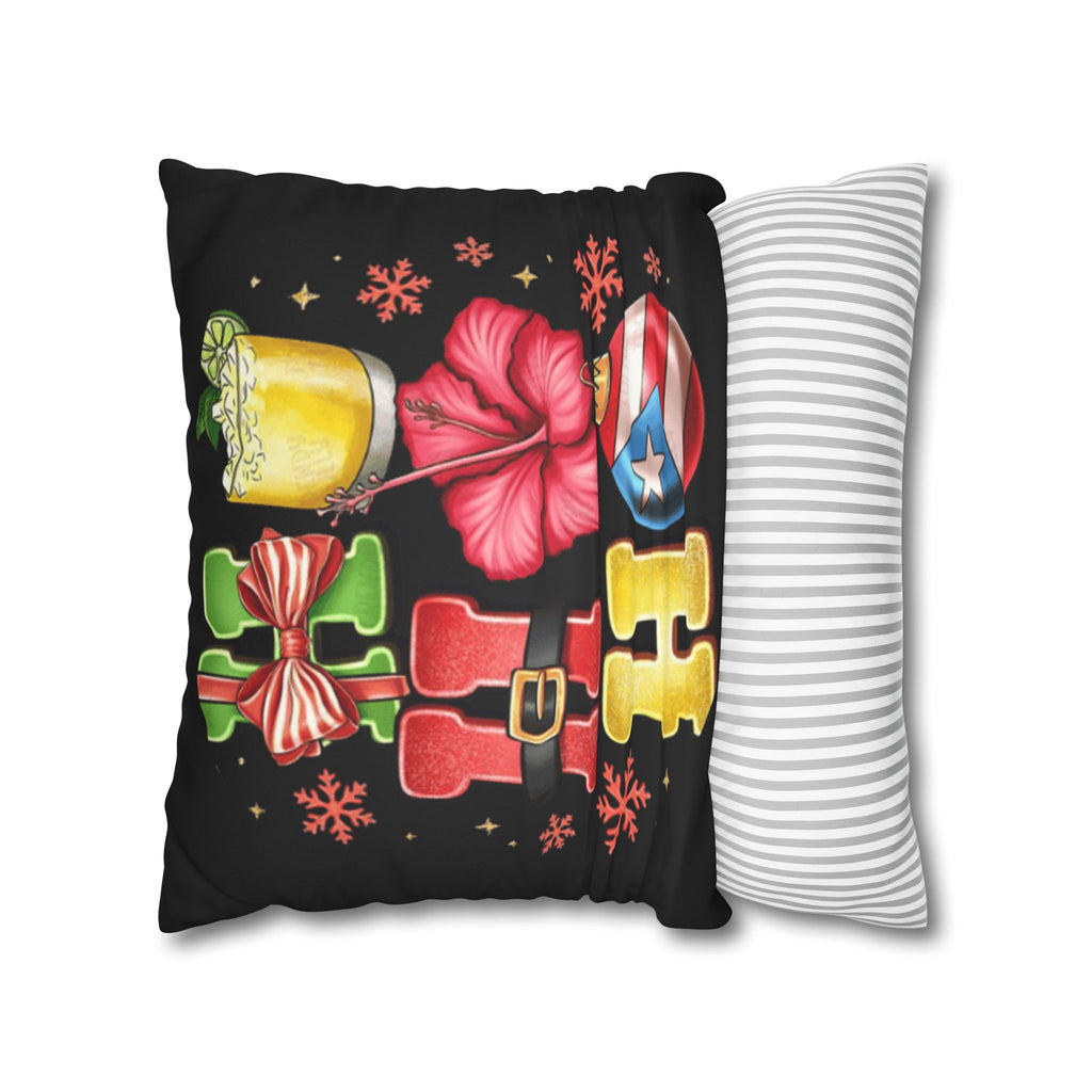 Holiday HOHO Pillow Cover  Puerto Rico Ornament, Hibiscus & Coquito Christmas Throw Pillowcase