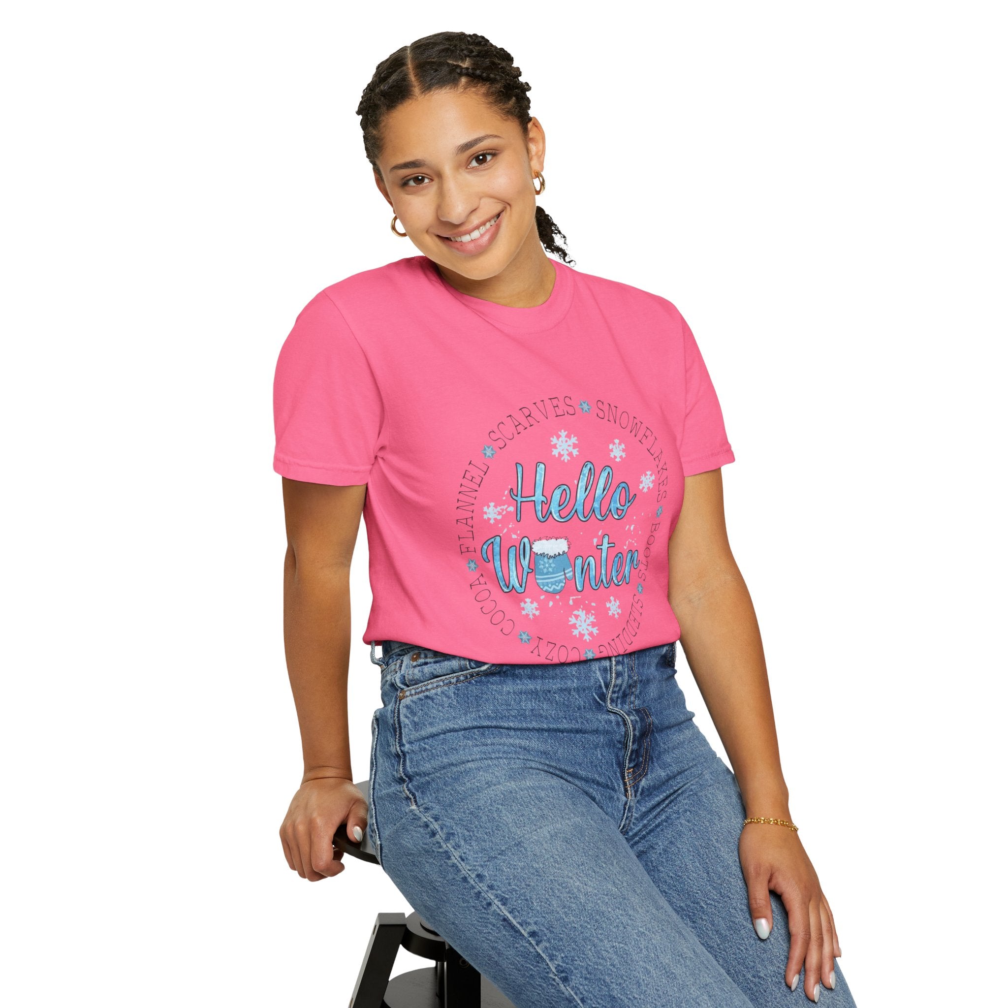 Hello Winter T‑Shirt  Cozy Snowflake Holiday Tee Christmas T-Shirts and Sweatshirts Collection