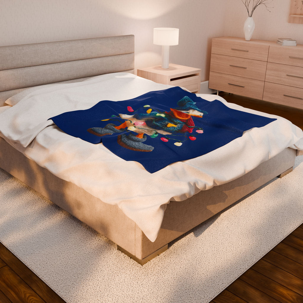 Donald Duck Holiday Plush Blanket  Festive Christmas Lights Velveteen Throw