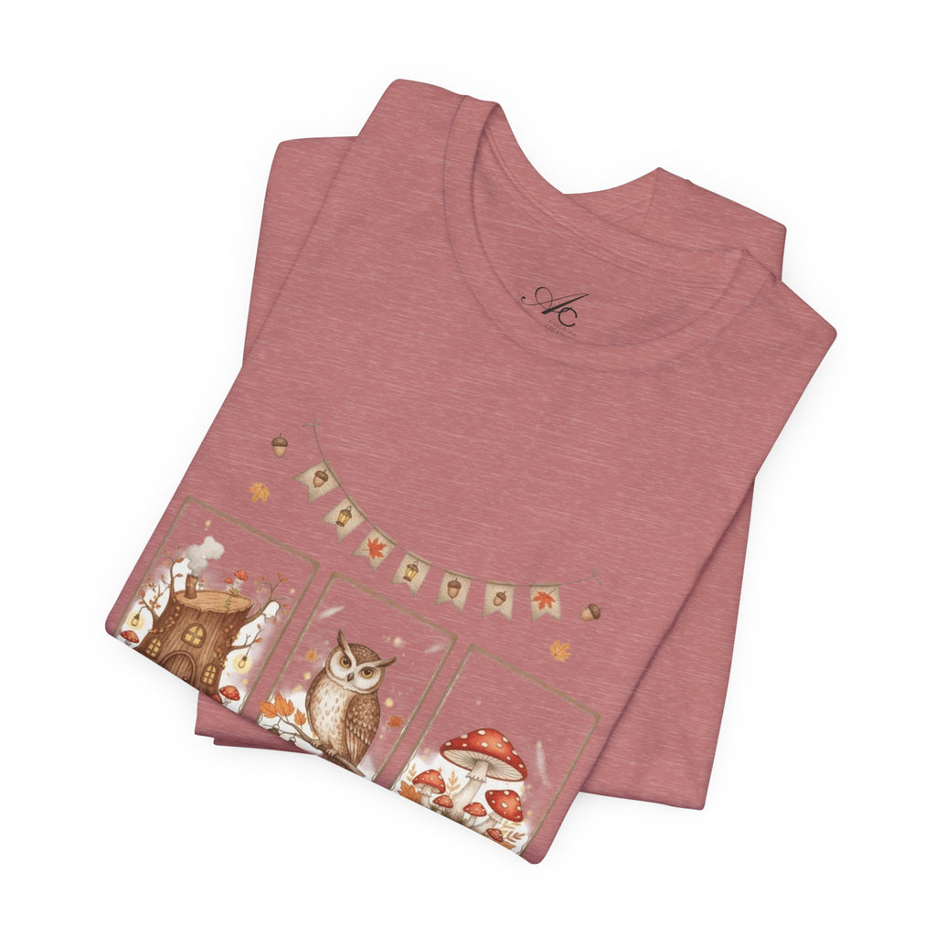 Enchanted Forest Fall Tee, Cute Owl Shirt, Autumn Graphic Tee, Nature Lover Gift, Cozy Fall Apparel, Wildlife T-Shirt, Unisex Fall Top