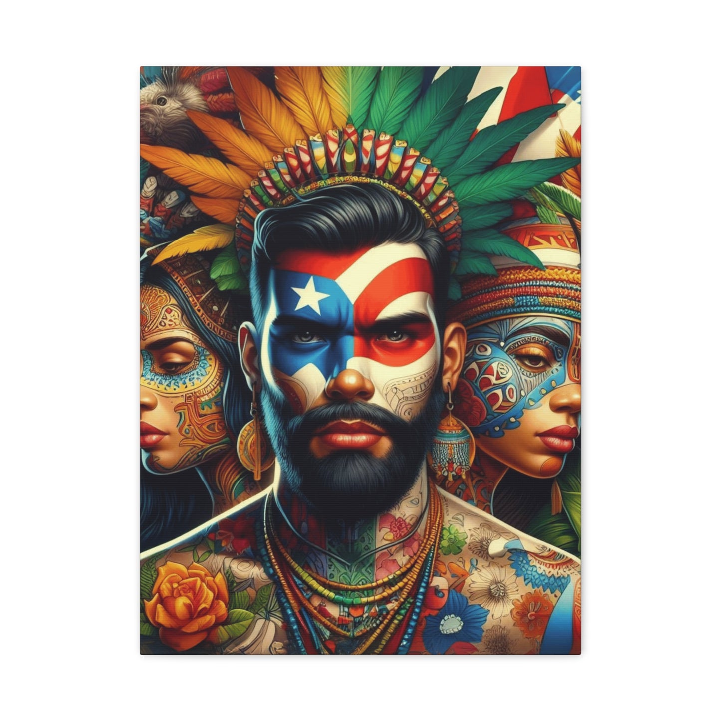 La Isla del Encanto Taíno Symbol Design Vibrant Cultural Art Canvas Print, Wall Decor, Home Decoration, Unique Artwork, Bohemian Style, Gift for Art Lovers