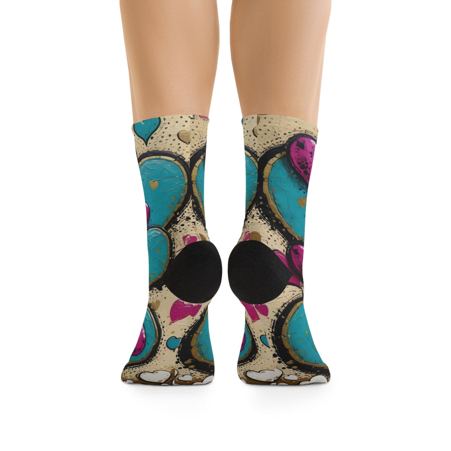 Recycled Poly Socks - Graffiti Heart Print Crew Socks