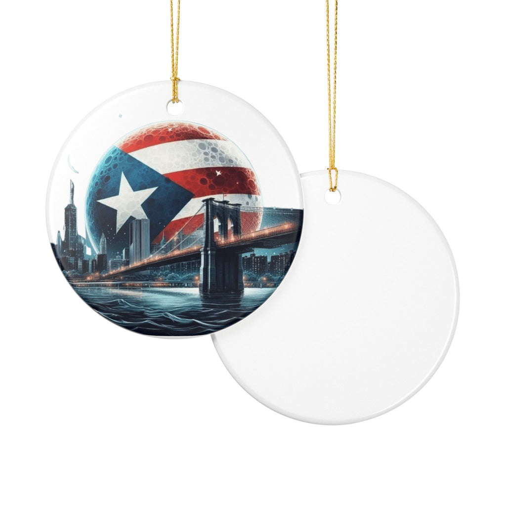 Puerto Rico Flag Ceramic Ornament  Isle & Bridge Skyline Holiday Decoration New Yorican Boricua Pride Ornament