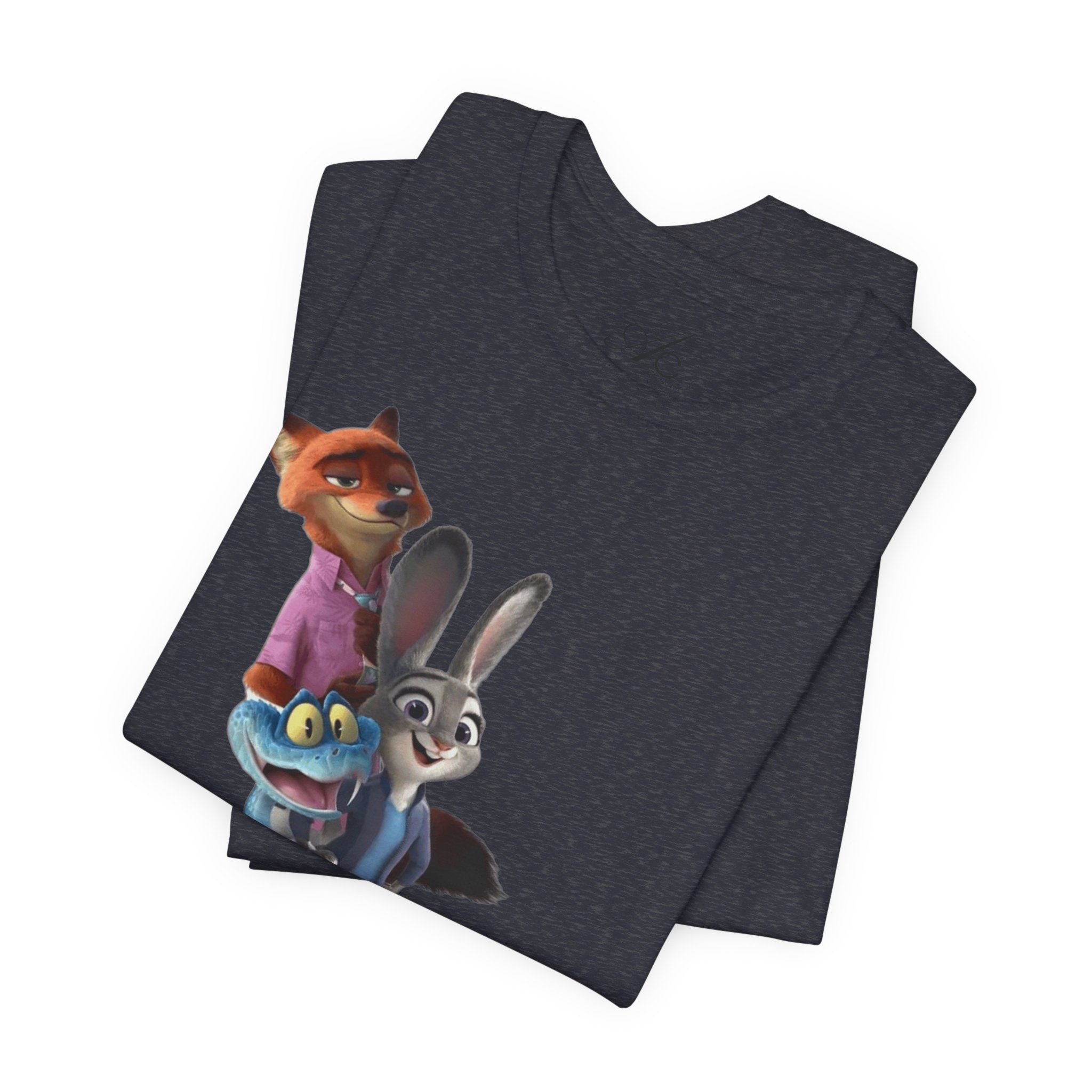 Animated Character Tee — Cute Fox & Bunny Stack Graphic T-Shirt  cartoon-style Christmas artwork