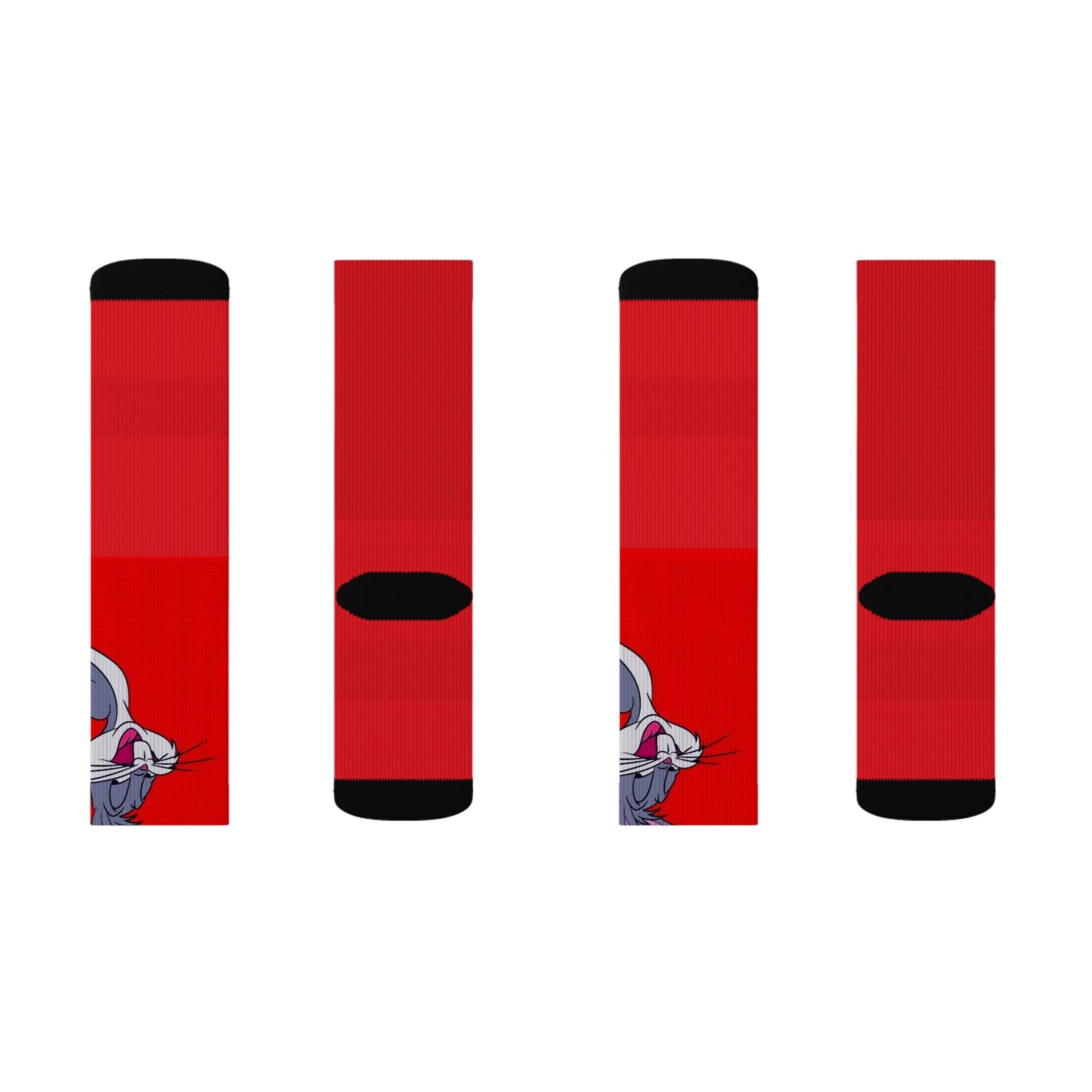 Bunny Face Red Sublimation Socks  Fun Cartoon Rabbit Crew Socks