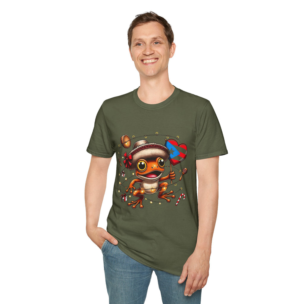 Puerto Rico Frog Holiday T-Shirt  Cute Coquí with Flag Heart (Christmas) Puerto Rico Navidades