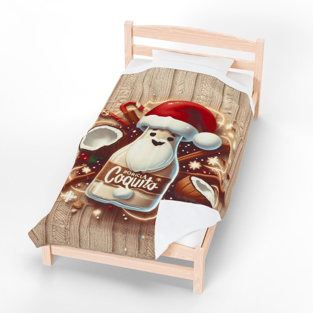 Coquito Santa Velveteen Plush Blanket Holiday Puerto Rican Coquito Design