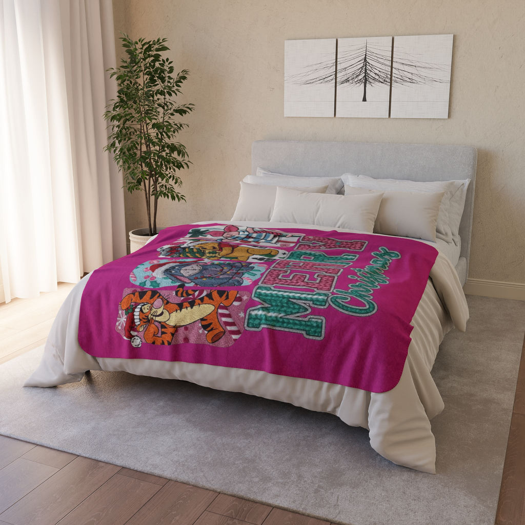Winnie the Pooh Merry Christmas Fleece Sherpa Blanket