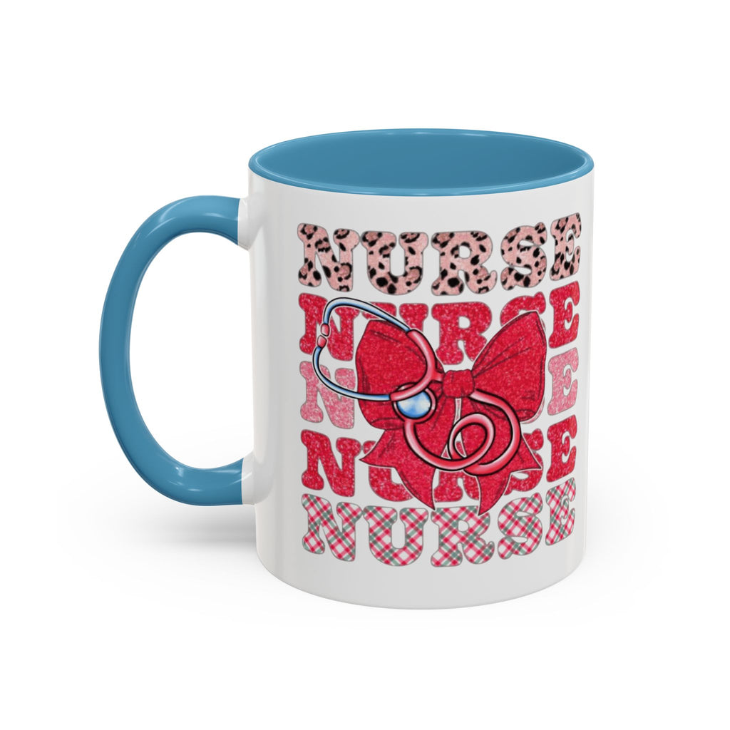 Nurse Stethoscope Bow Accent Coffee Mug — Cute Leopard & Plaid Healthcare Gift (11/15oz) Medical Christmas Mug