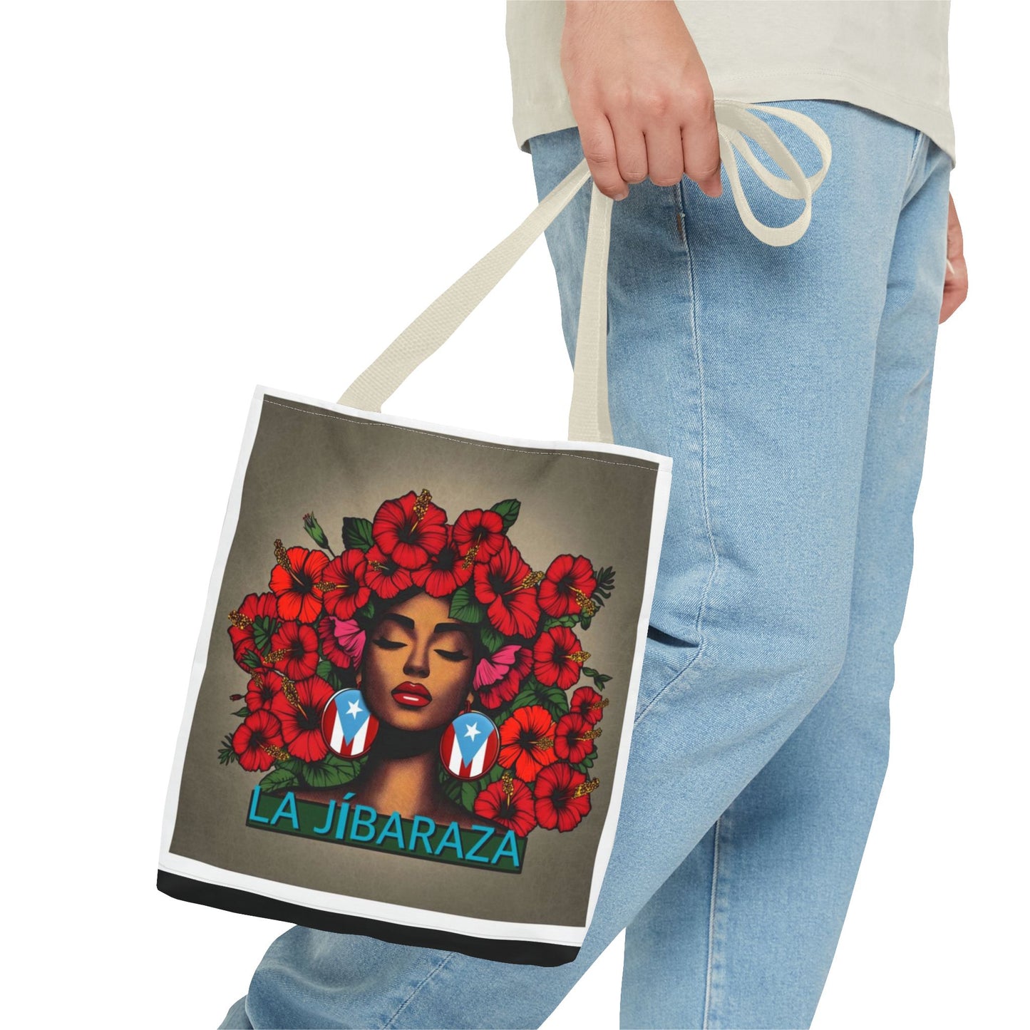 La Jíbara Tote Bag — Puerto Rican Floral Portrait Canvas Tote Puerto Rico Christmas Tote