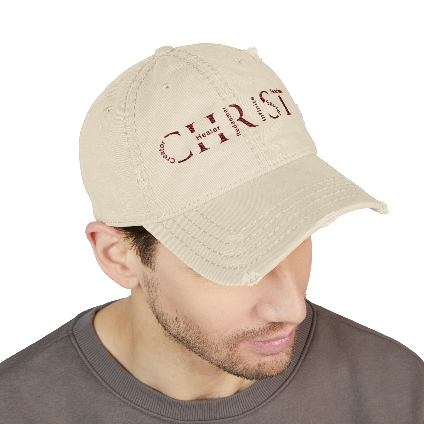 Distressed Embroidered 'CHRIST' Dad Hat — Vintage Christian Baseball Cap
