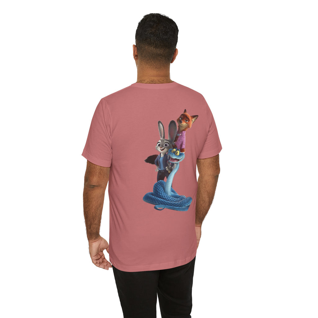 Animated Character Tee — Cute Fox & Bunny Stack Graphic T-Shirt  cartoon-style Christmas artwork