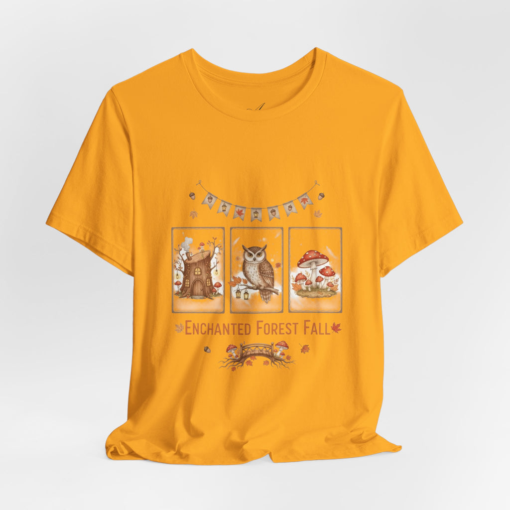 Enchanted Forest Fall Tee, Cute Owl Shirt, Autumn Graphic Tee, Nature Lover Gift, Cozy Fall Apparel, Wildlife T-Shirt, Unisex Fall Top
