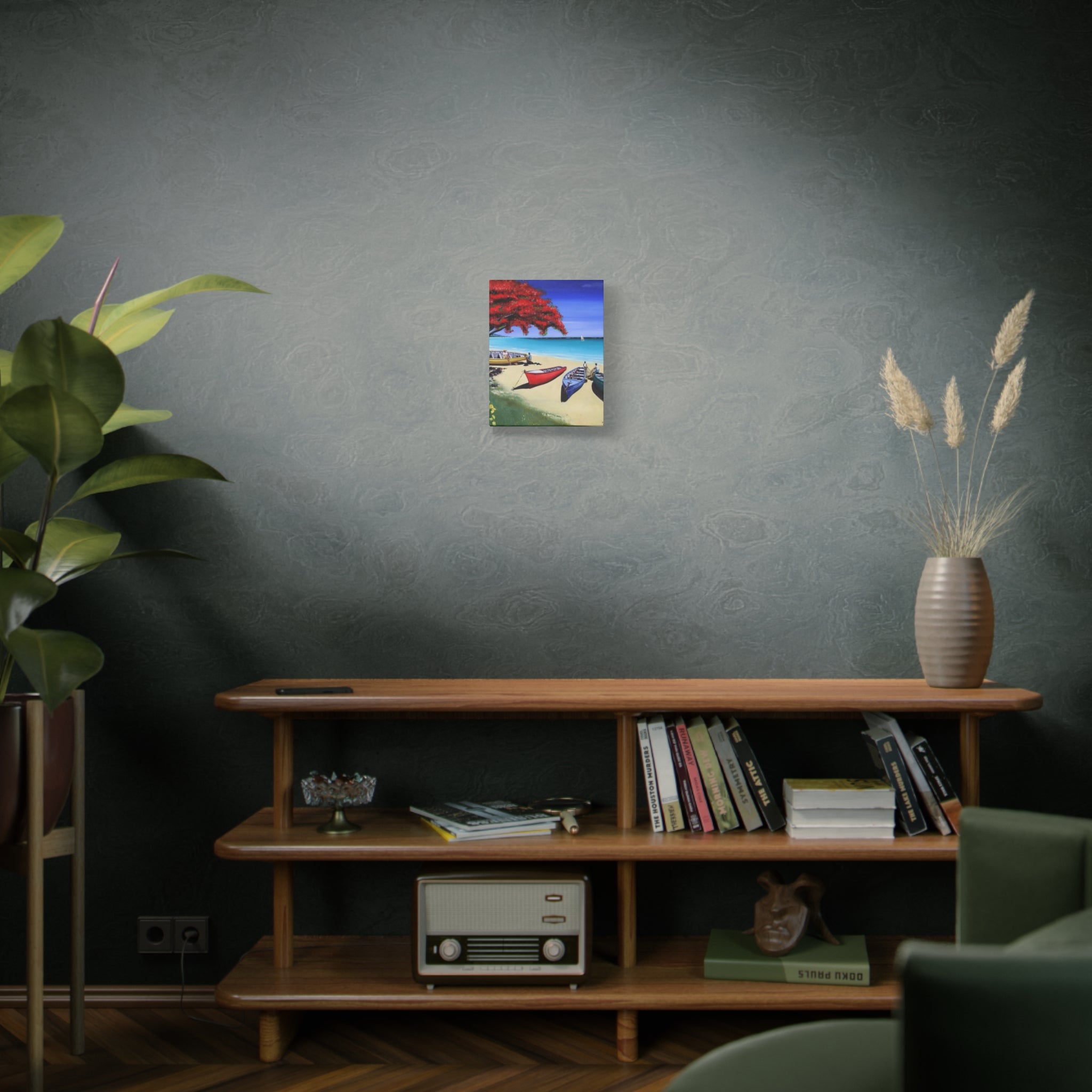 Beach Canoes Canvas Wall Art Tropical Seaside Landscape Matte Stretched Canvas