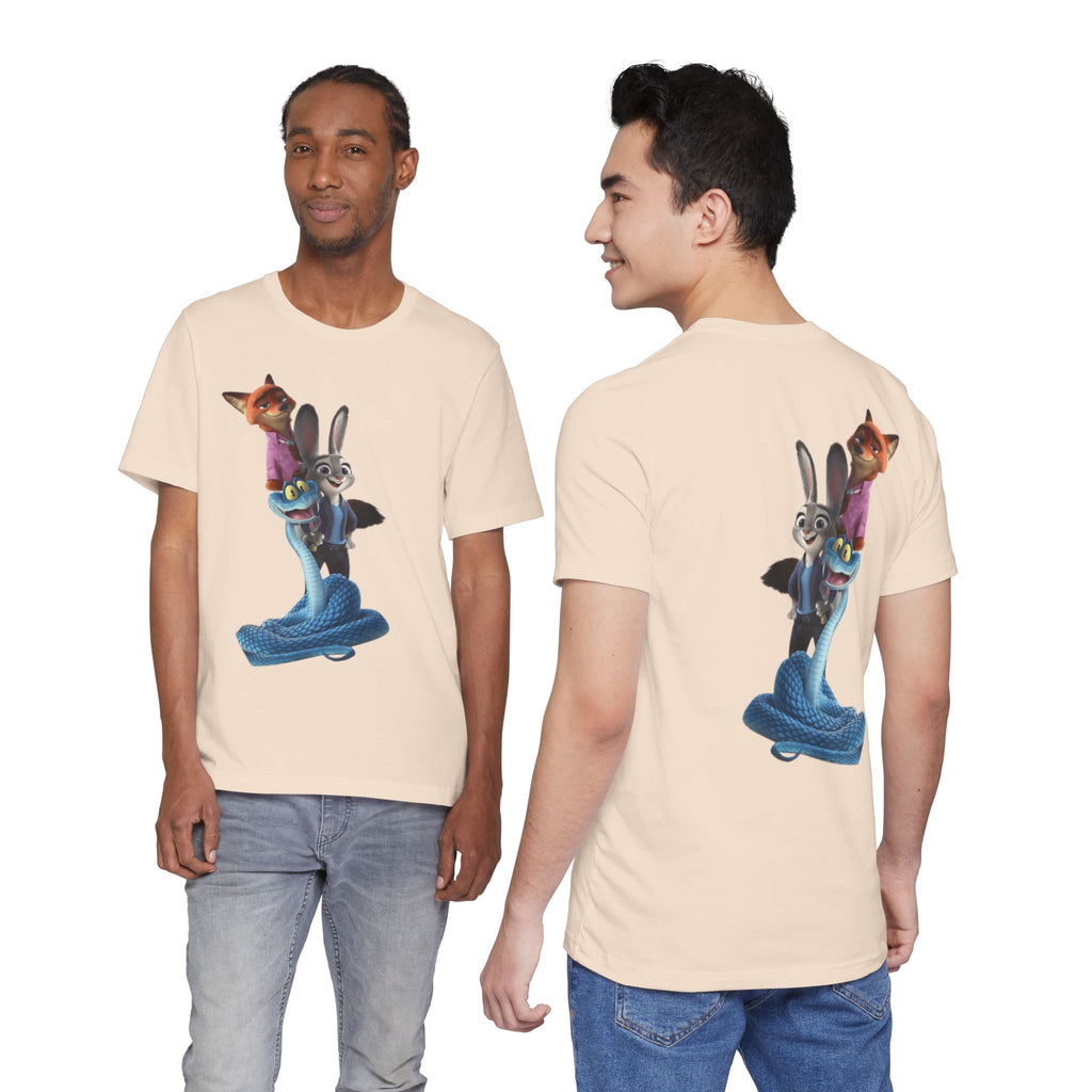 Animated Character Tee — Cute Fox & Bunny Stack Graphic T-Shirt  cartoon-style Christmas artwork