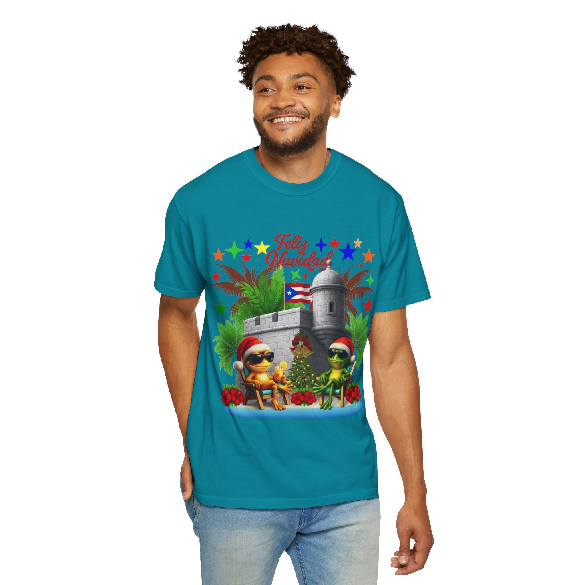 Feliz Navidad Puerto Rico T-Shirt  Castillo & Coquí Holiday Tee Puerto Rico Navidades