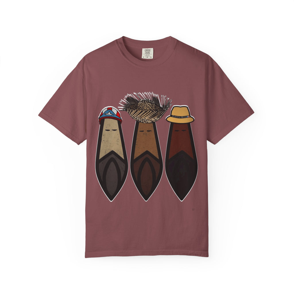 Puerto Rican Batey Cabin T-Shirt  Three Masks & Rustic House Graphic Tee Puerto Rico Navidades