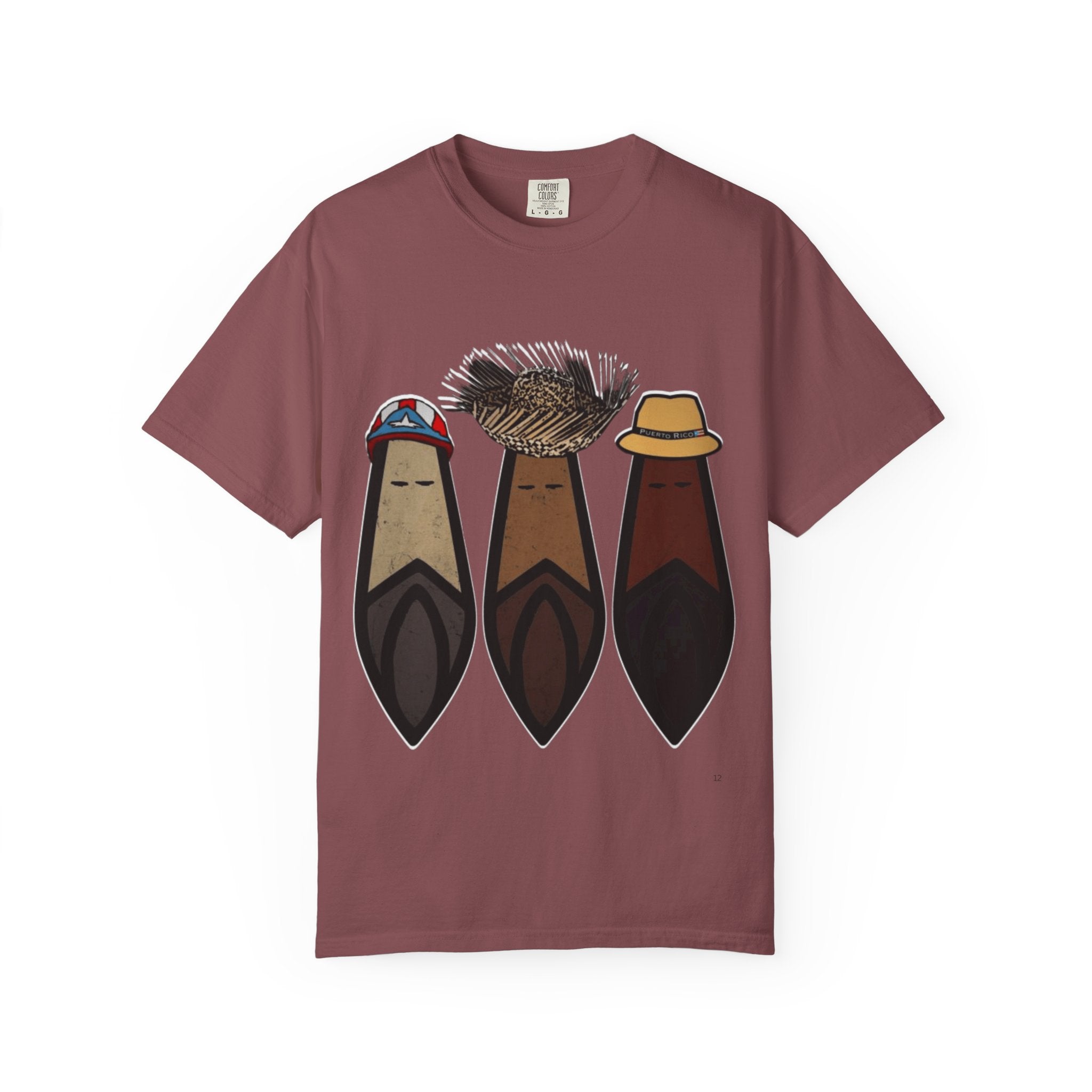 Puerto Rican Batey Cabin T-Shirt  Three Masks & Rustic House Graphic Tee Puerto Rico Navidades