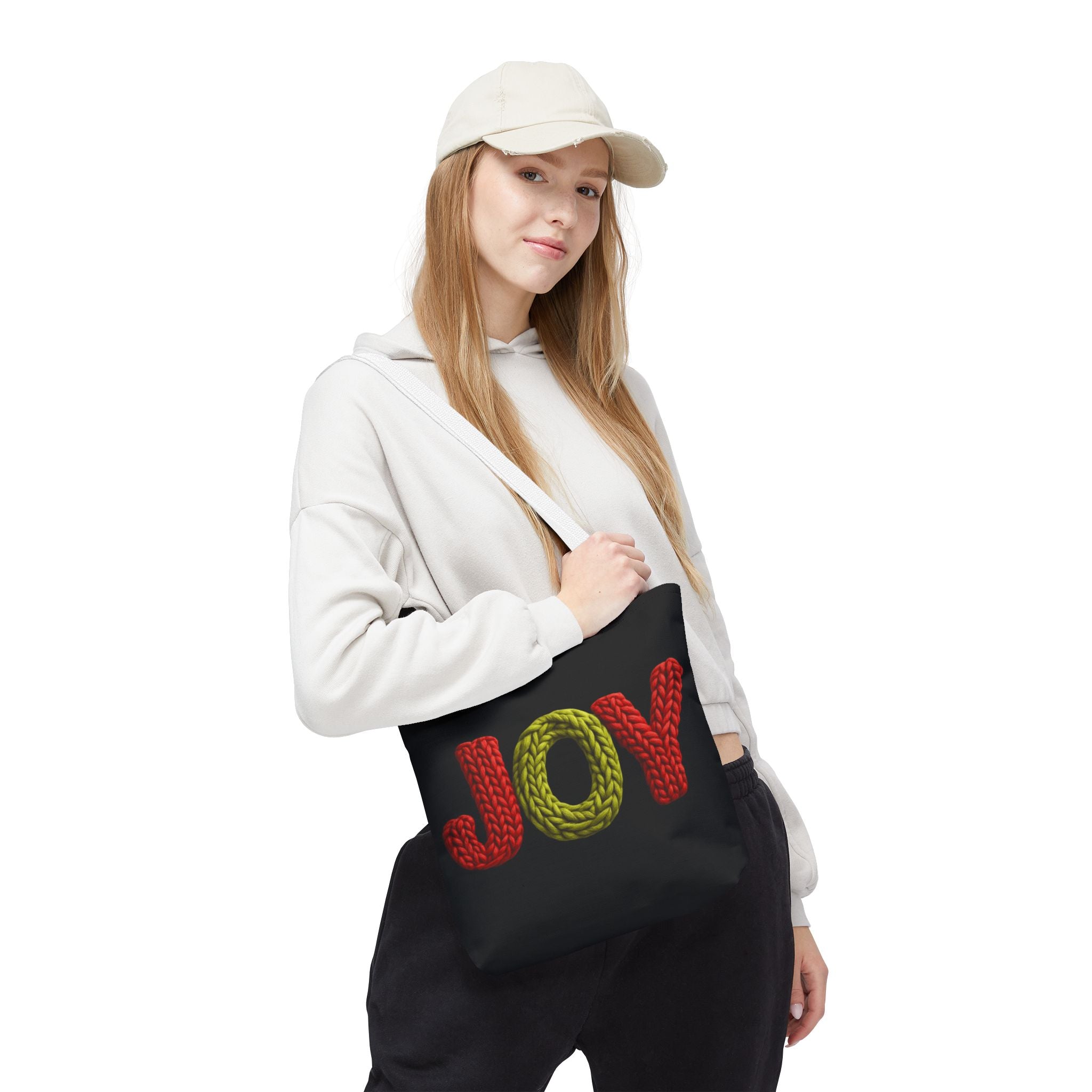 Christmas Tote Bag  Festive Holiday DesigJoy Knit Tote Bag  Colorful 'JOY' Yarn Design, Cozy Holiday Gift Tote