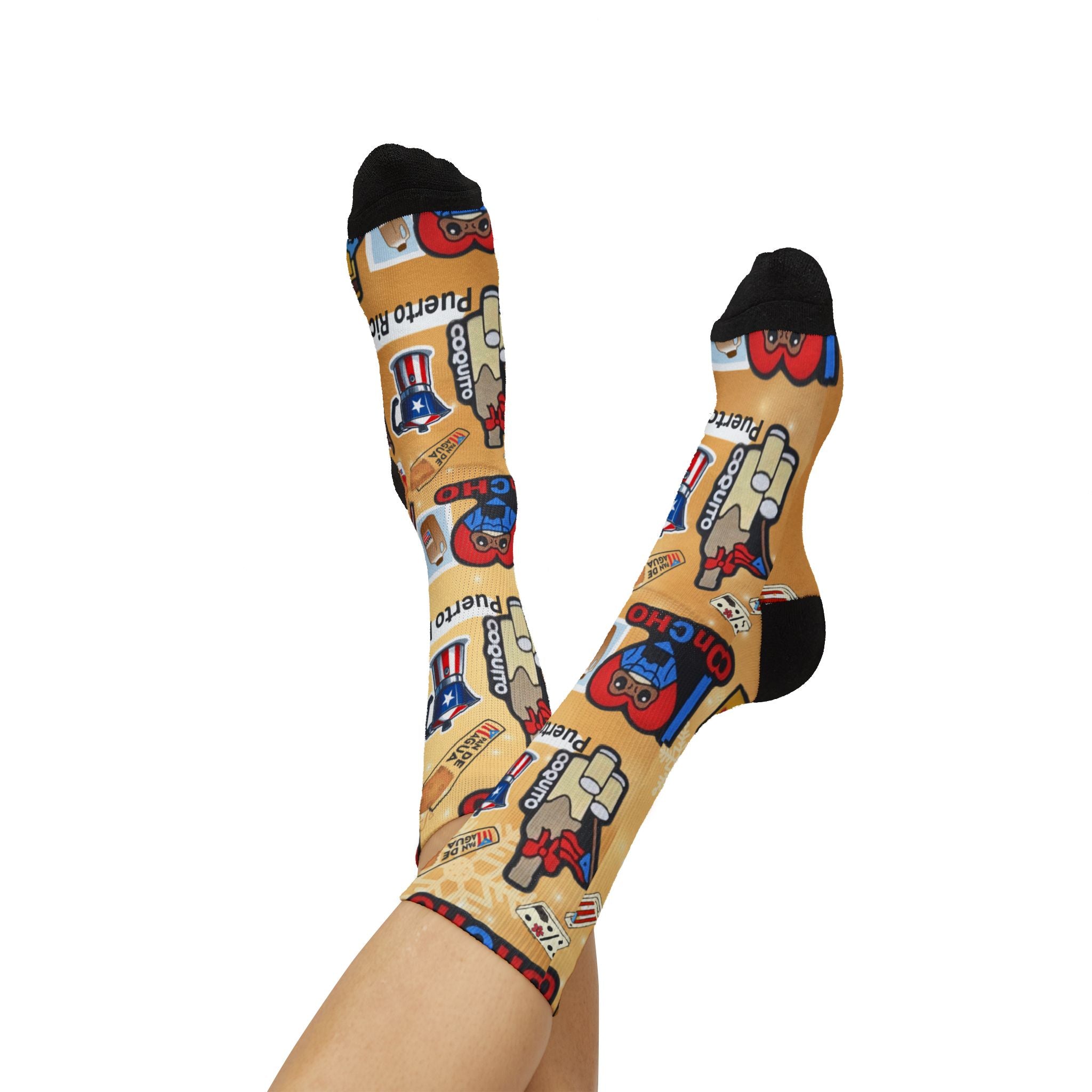 Puerto Rico Graphic Socks  Cute Island Icons Sublimation Crew Socks