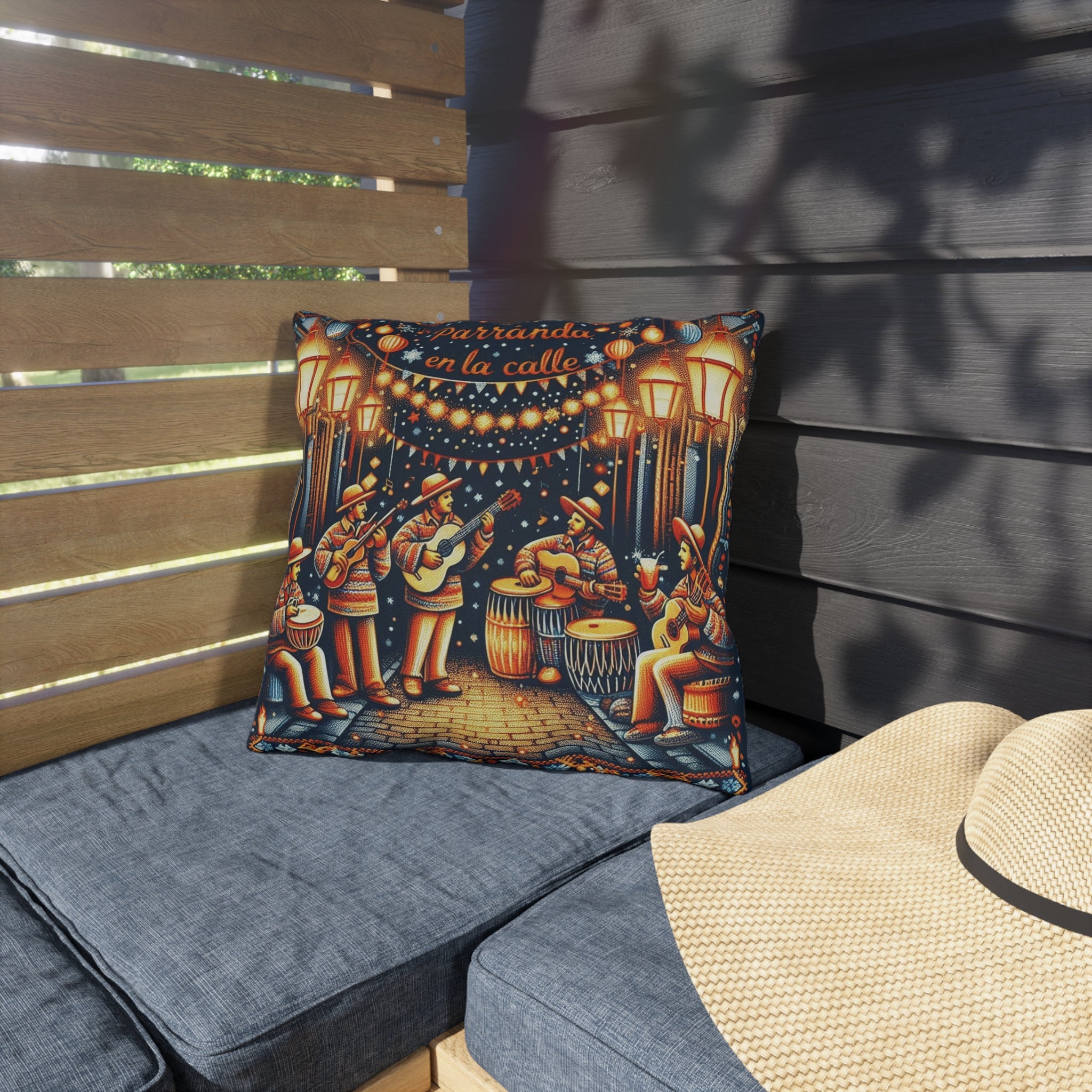 Puerto Rico Culture Pillow Outdoor Pillow  Parranda en la Calle Latin Street Music Festival Throw Pillow