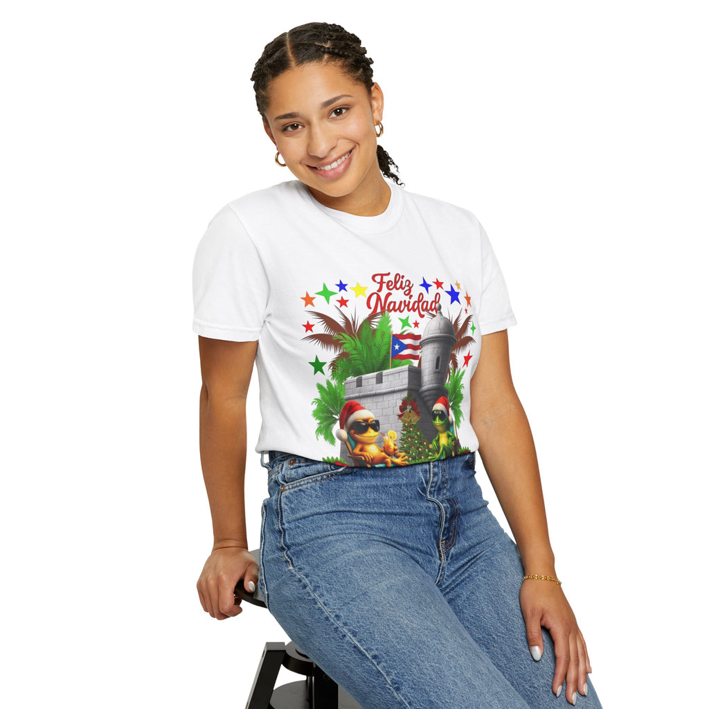 Feliz Navidad Puerto Rico T-Shirt  Castillo & Coquí Holiday Tee Puerto Rico Navidades
