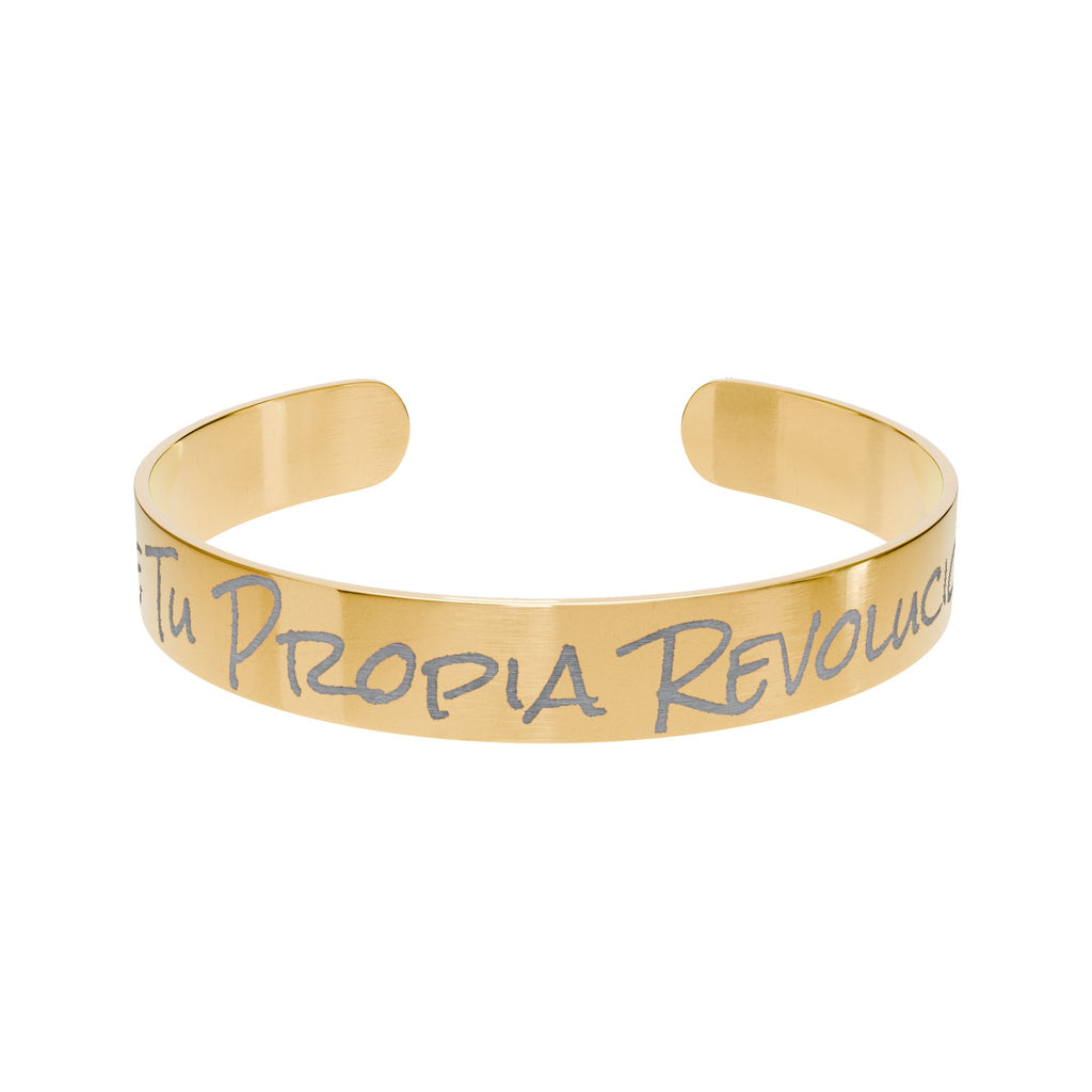 Engraved Cuff Bracelet — Personalized Spanish Script "Se Tu Propia Revolución"